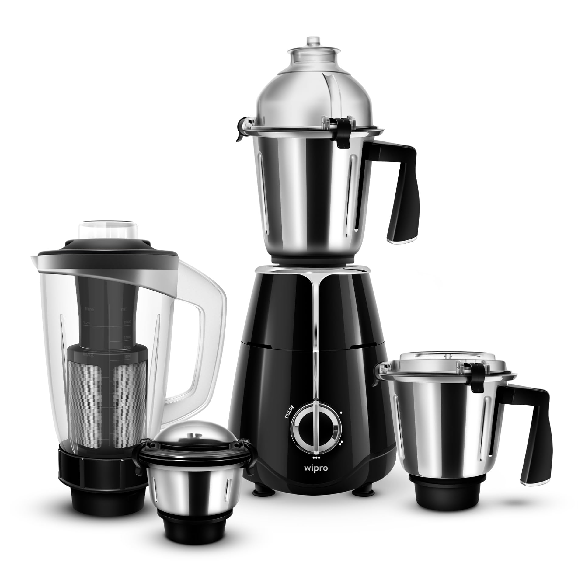 Wipro Elato Fmg209 800 Watt Mixer Grinder With 4 Jars,Heavy Duty 100% Copper Ball Bearing Motor With 5 Year Warranty,Superfast G