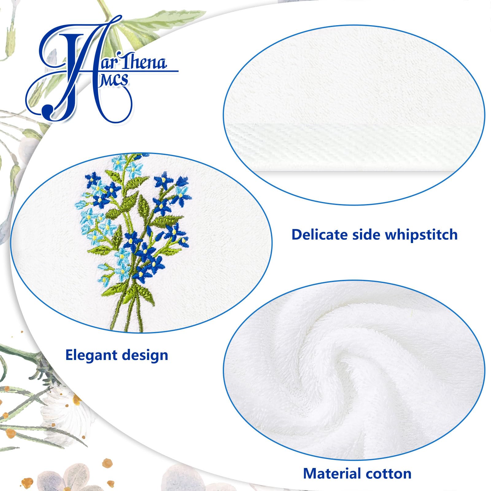 Jarthenaamcs 2Pcs Blue Floral Hand Towels Forget-Me-Not Flower Embroidered Bathroom Towel Decorative Dish Towel For Hand Drying