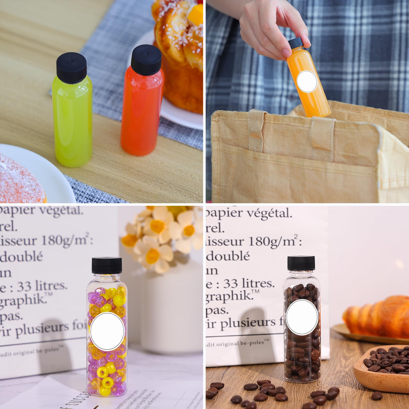 Moretoes 2Oz Shot Bottles With Caps, 12Pcs Plastic Juice Bottles, Reusable Leak-Proof Containers With Cap For Juices, Ginger Sho