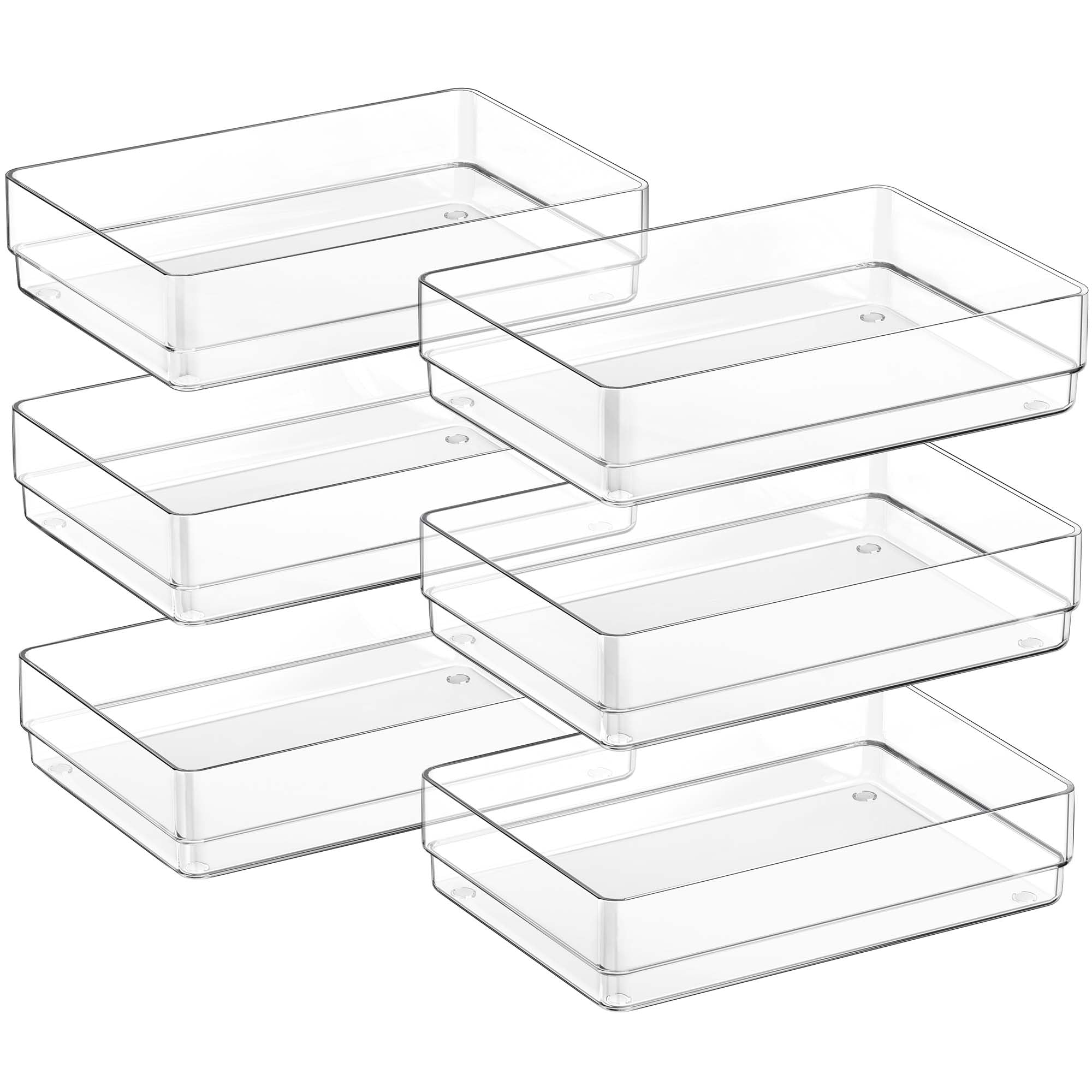 SMARTAKE 6 PCS Clear Plastic Drawer Organizers Set, Large Size Non-Slip Desk Drawer Organizer, Versatile Bathroom and Vanity Dra