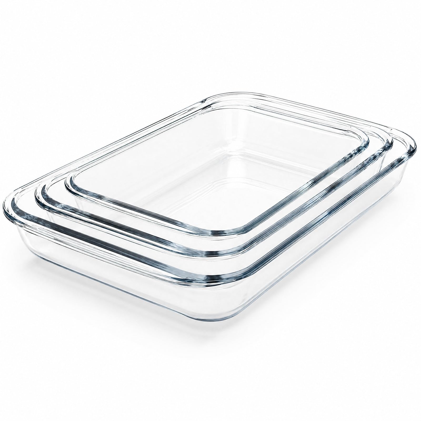 Ferrochef 3 Pcs Baking Dish Set, Borosilicate Glass Oven Safe Clear