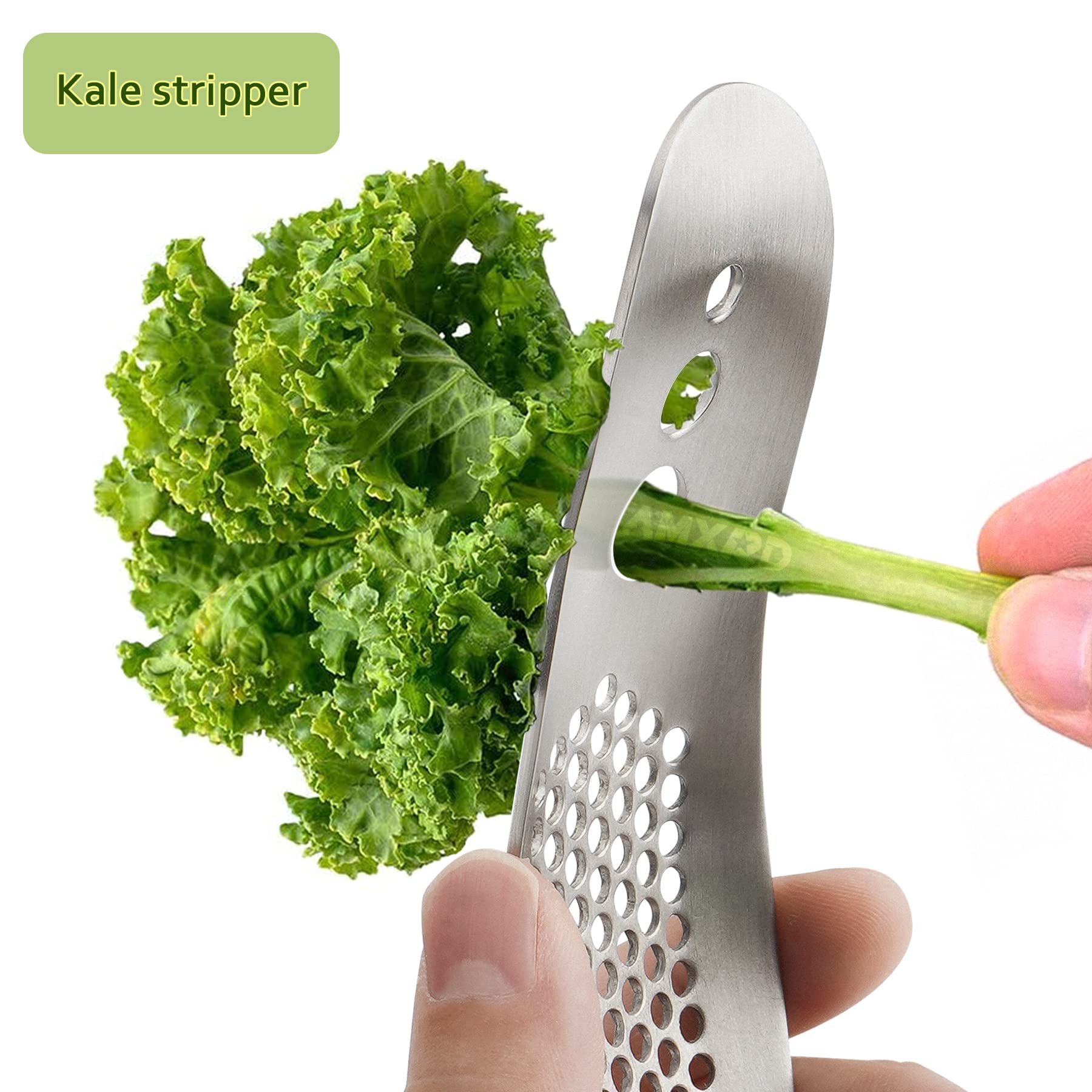 Amxrd Garlic Press Rocker & Silicone Peeler (Random Color), Stainless Steel Garlic Mincer, Herb Stripper & Leaf Zipper, Dishwash