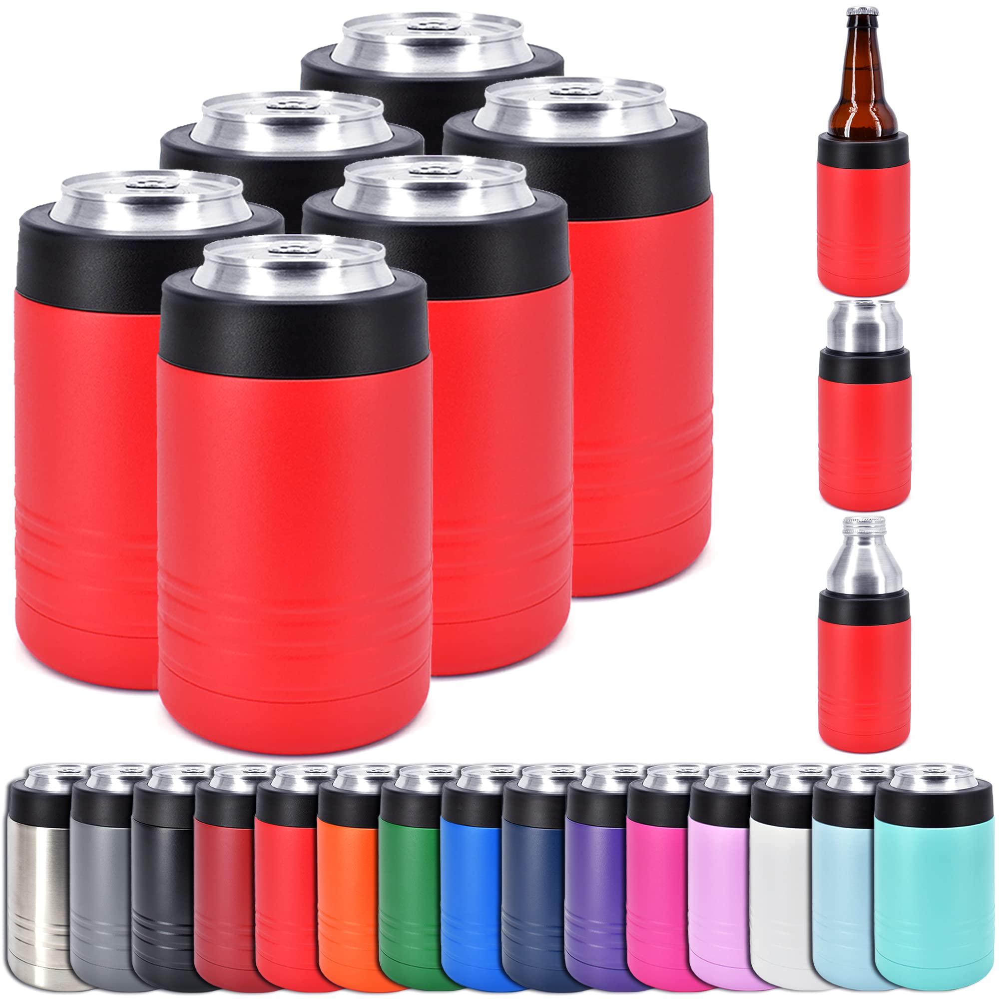 Clear Water Home Goods - 12 Oz Stainless Steel Double Wall Vacuum Insulated Can Or Bottle Beverage Cooler - Powder Coated Red -