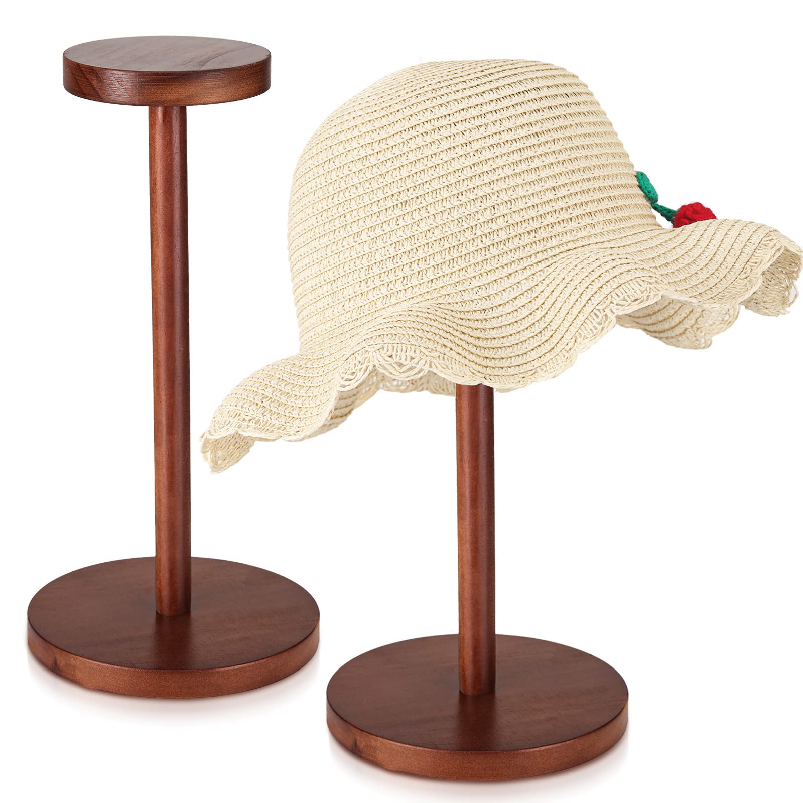 Chunful 2 Pieces Hat Display Stand Rustic Wood Hat Rack Holder Stand Vintage Wig Holder Jewelry Display Riser Helmet Organizer S