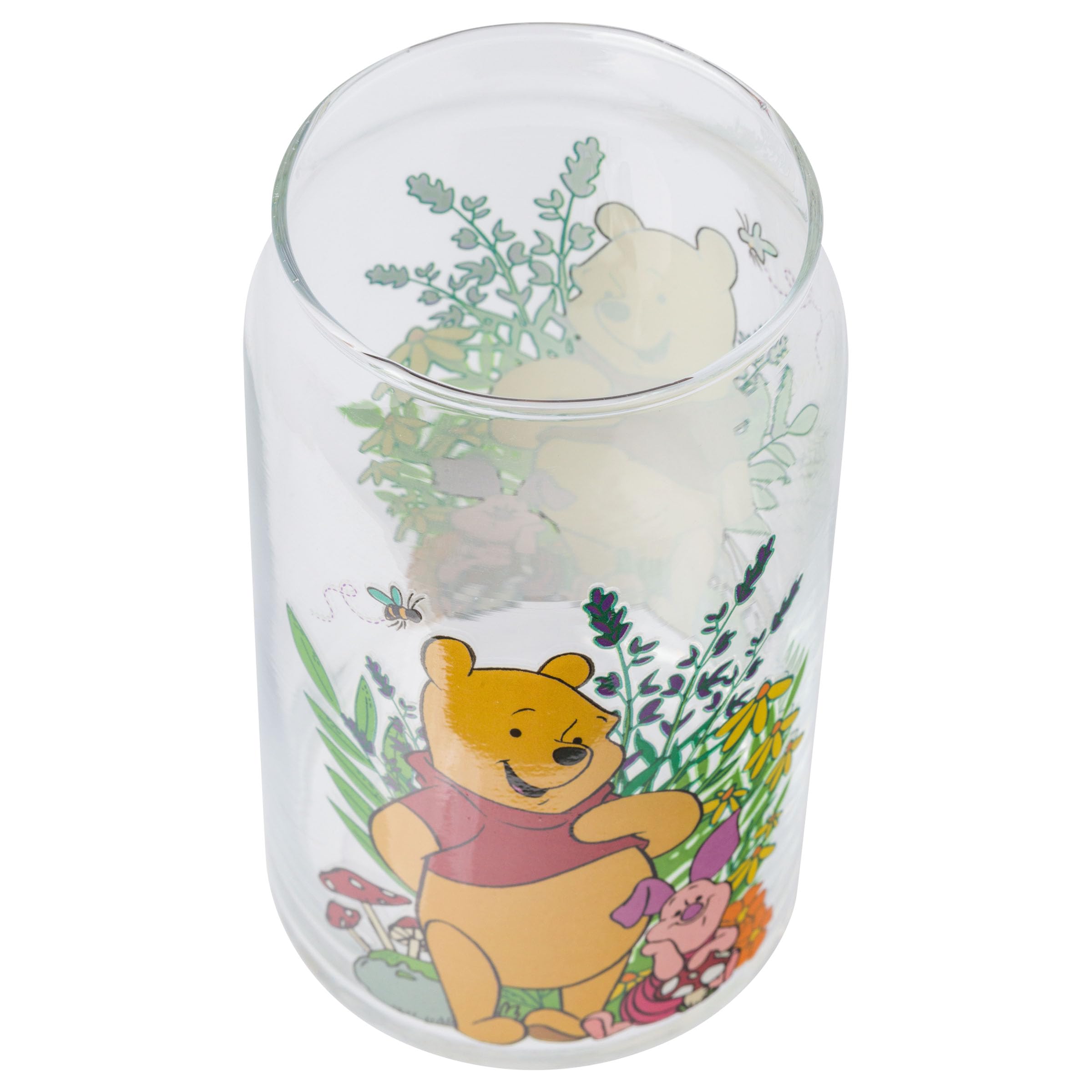 Silver Buffalo Disney Winnie The Pooh And Piglet Garden Glass Jar Tumbler With Bamboo Lid And Glass Straw, 16 Ounces