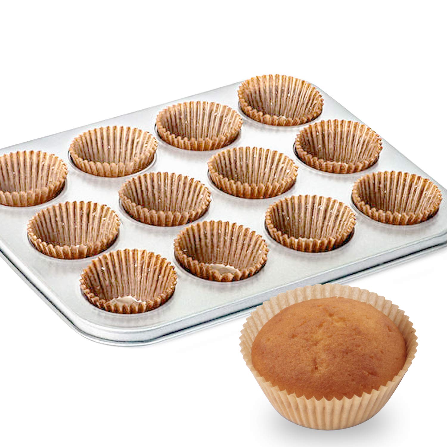 Caperci Standard Natural Cupcake Liners 500 Count  No Smell  Food Grade & Grease-Proof Baking Cups Paper