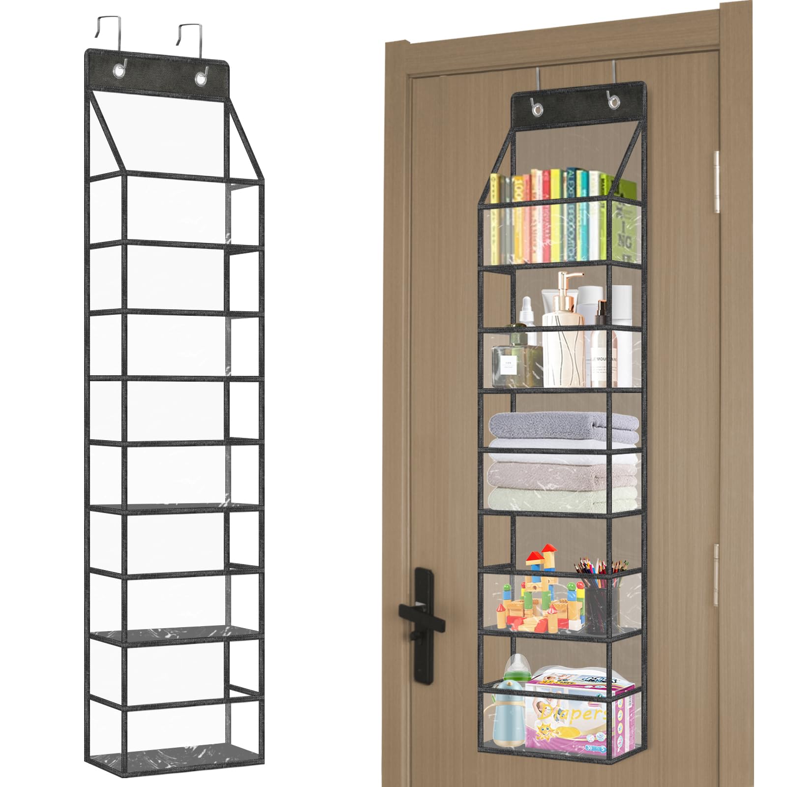 5-Shelf Over The Door Hanging Pantry Organizer, Room Organizer With Clear Plastic Pockets, Behind The Door Storage Organizer Lar