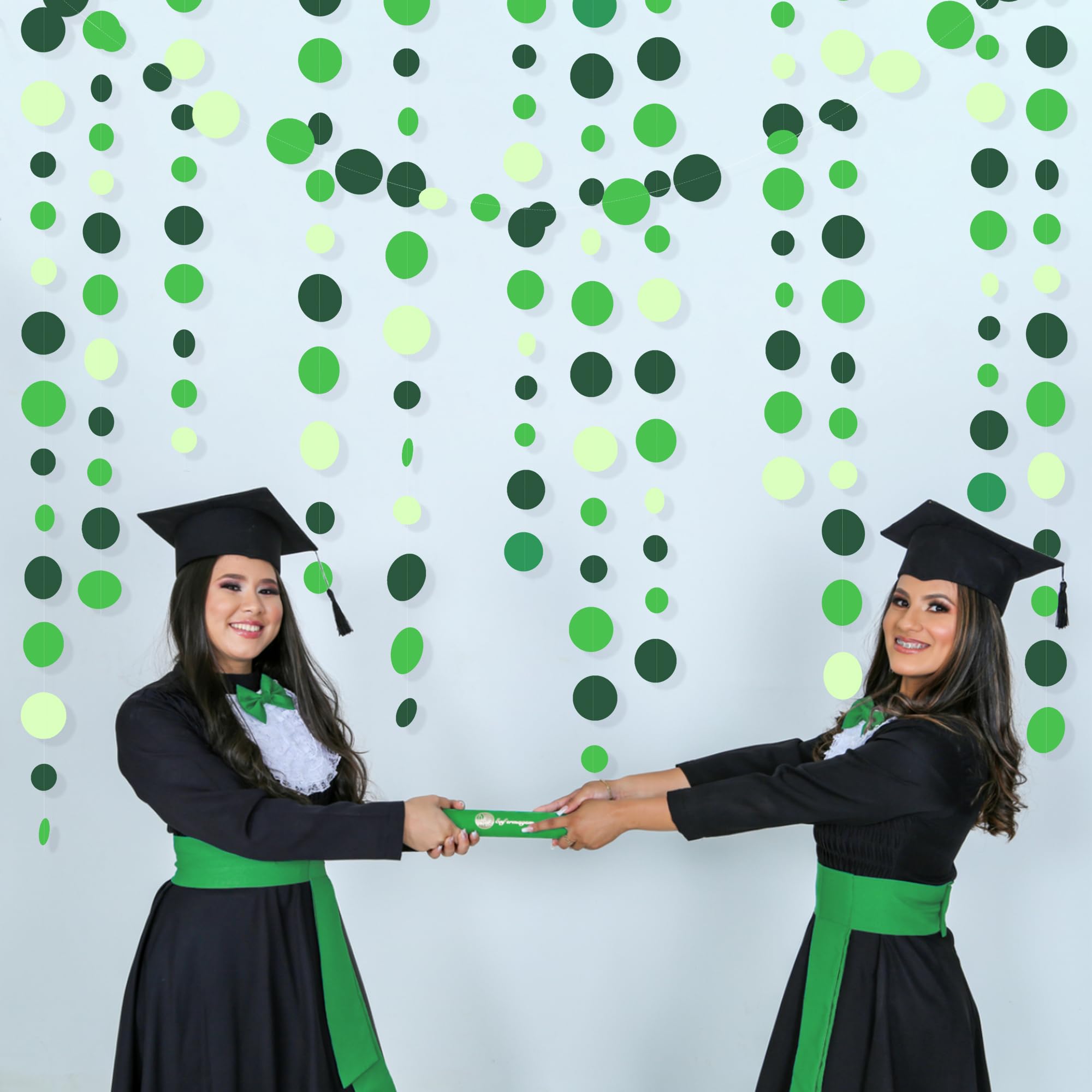 Green Party Decorations Ombre Green Circle Dots Garland Hanging Paper Polka Dot Streamer For Birthday Baby Shower Wedding Bridal