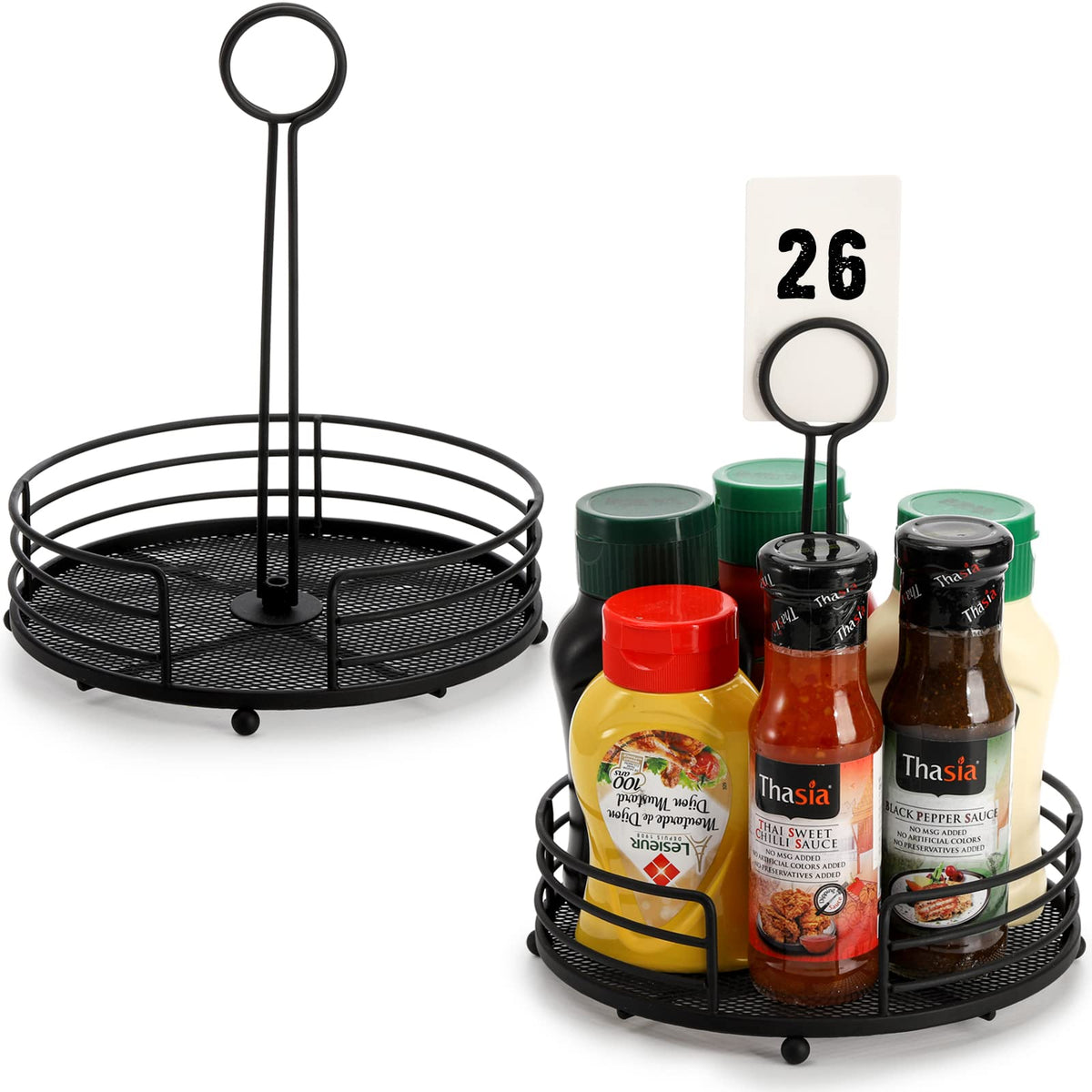Zoofox 2 Pack Metal Condiment Caddy, Tabletop Spice Organizer For Kitchen Pantry, Patio Tables, Countertop, Picnics, Dining Tabl
