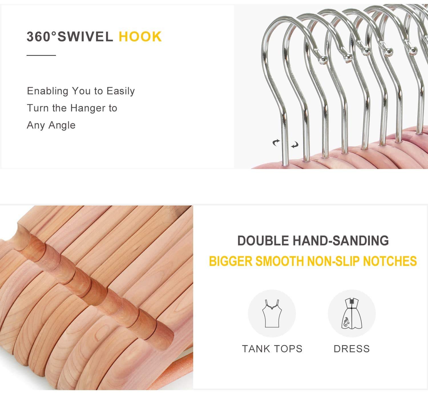 Topia Hanger American Red Cedar Wooden Hangers 30 Pack, Clothes Hangers For Closet, Wood Suit Hangers With Smooth Cut Notches, 3