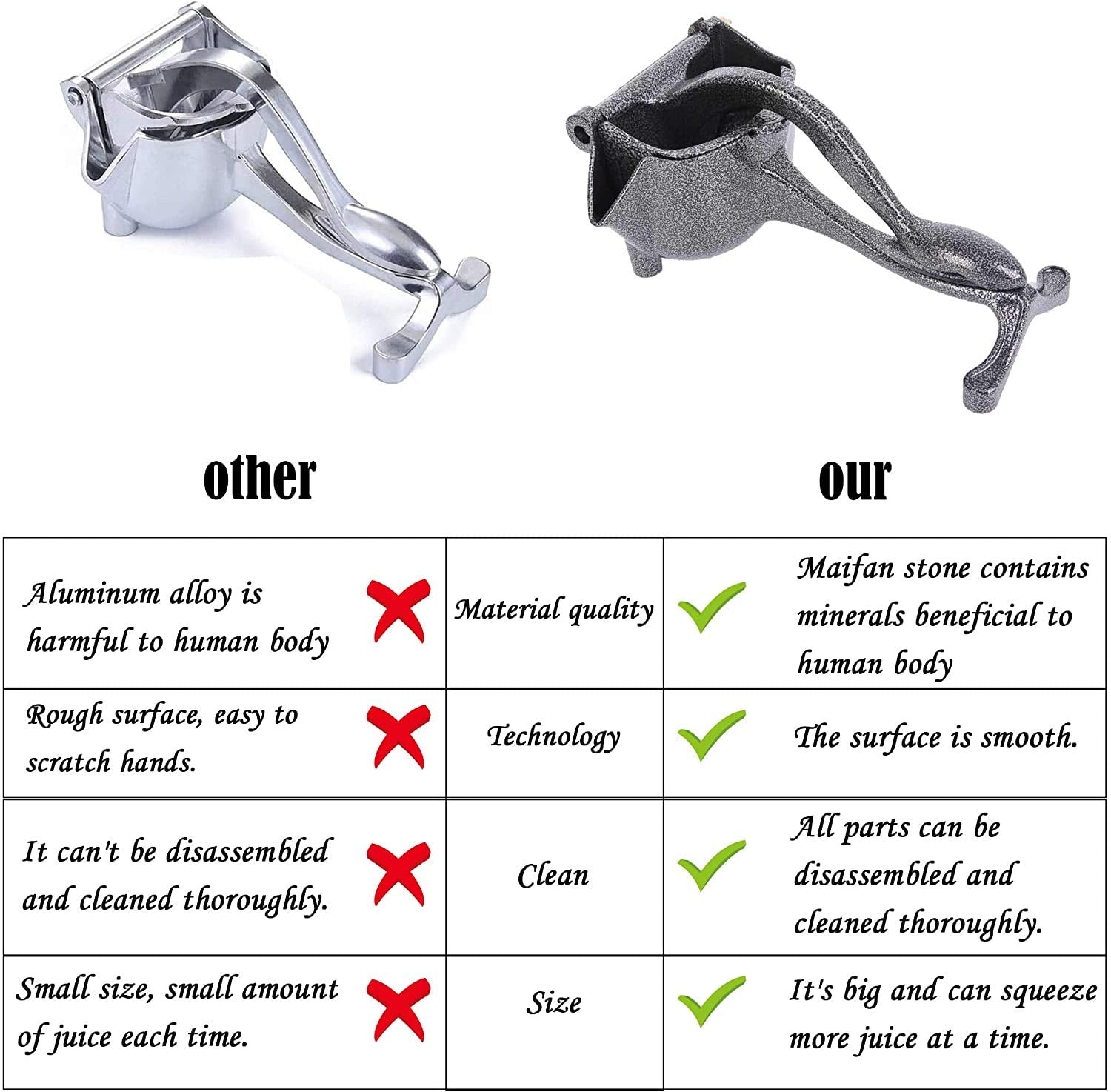 Aeelue Hand Press Fruit Juicer, Hand Juicer, Maifan Stone Manual Juicer, Nuts, Lime, Lemon, Pomegranate, Orange, Citrus Juice Sq