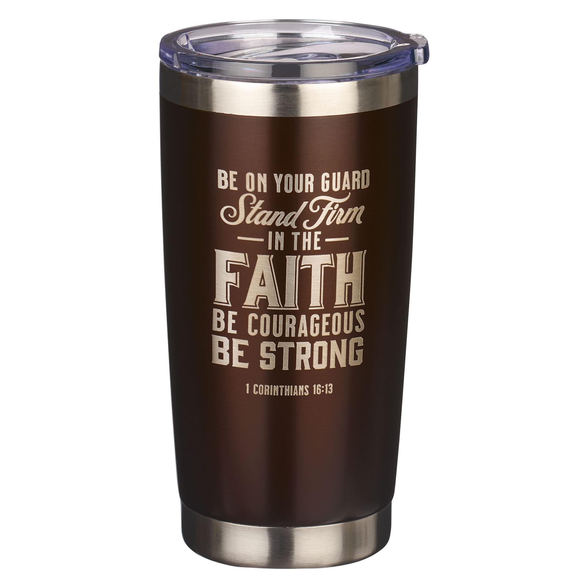 Christian Art Gifts Stainless Steel Double Wall Vacuum Insulated Travel Mug Tumbler For Women & Men: Stand Firm - 1 Cor. 16:13 B