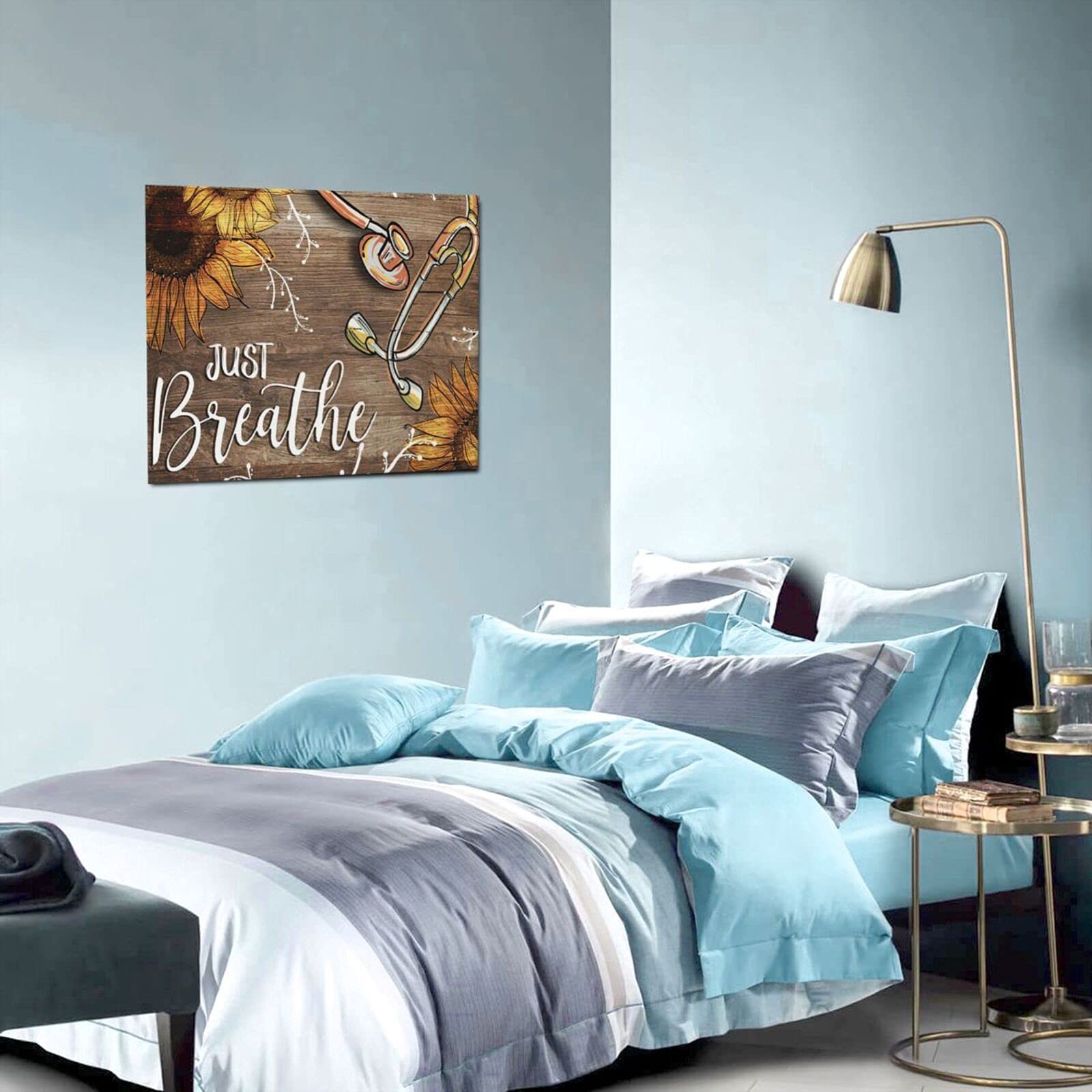 Sunator Just Breathe Canvas Wall Art Beautiful Sunflower And Medical Stethoscope Inspirational Pictures Motivational Quotes Post