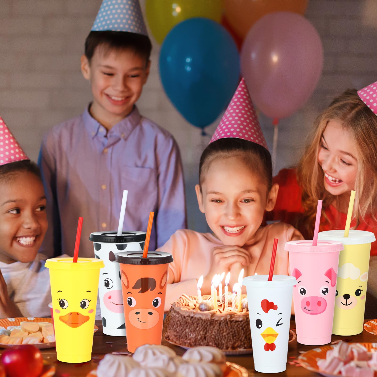 Domensi 24 Pcs Plastic Tumbler With Lid And Straw 24 Oz Reusable Cups Party Favors Coffee Cup Bulk Water Bottle For Kids Birthda