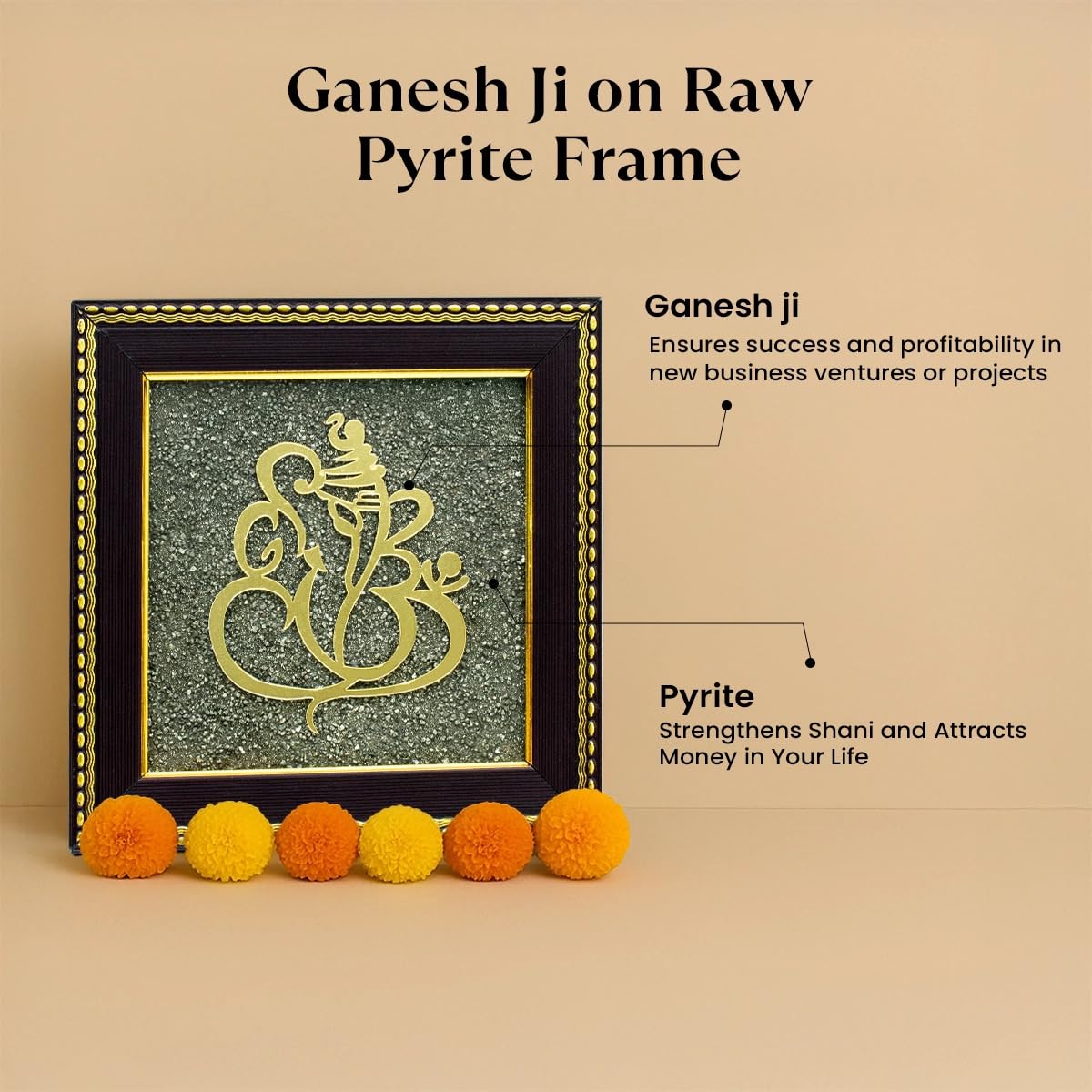 Astrotalk Ganesh Ji on Raw Pyrite Frame | Ganesh Idol for Home Decor with Pyrite Stone Frame | Ganesh Vastu Items for Home & Office | Gift for Man & Woman | 19x19x1 cm | 1 Piece