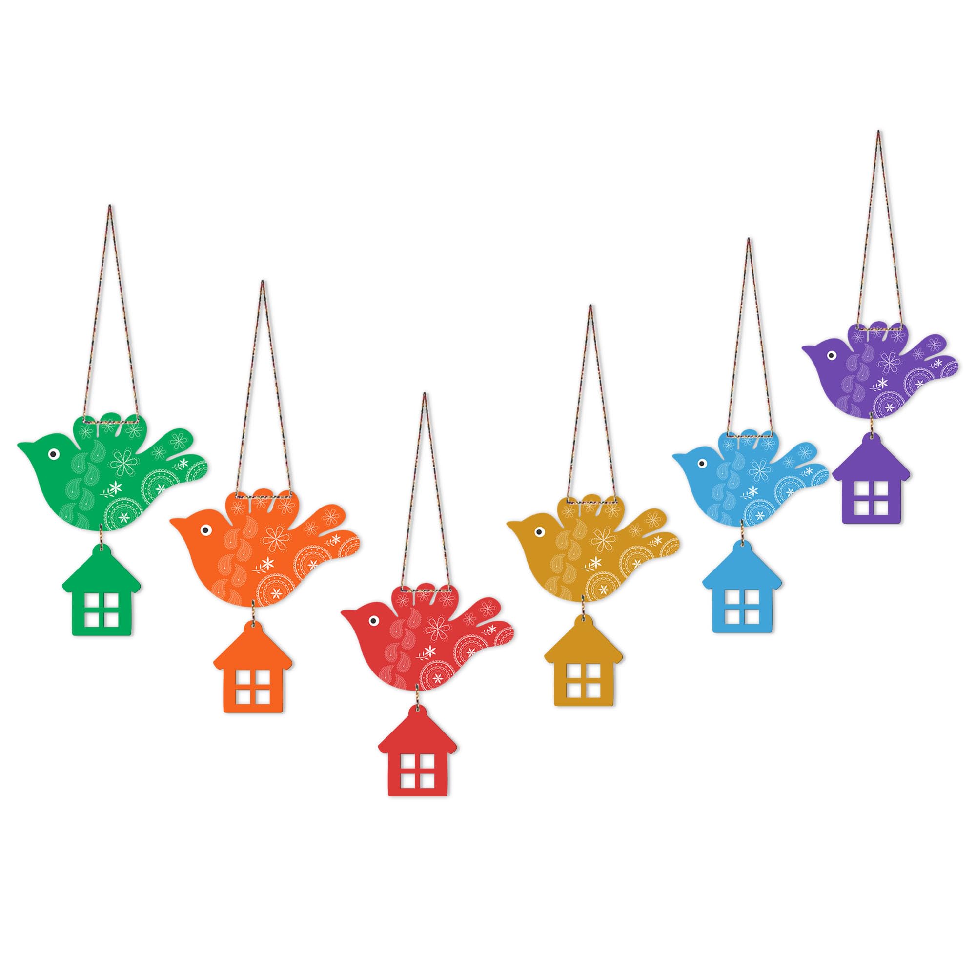 Artvibes Multicolored Flying Birds Wooden Art Decoration Item For Living Room | Festive Decor Art | Wall Art Painting For Hall |