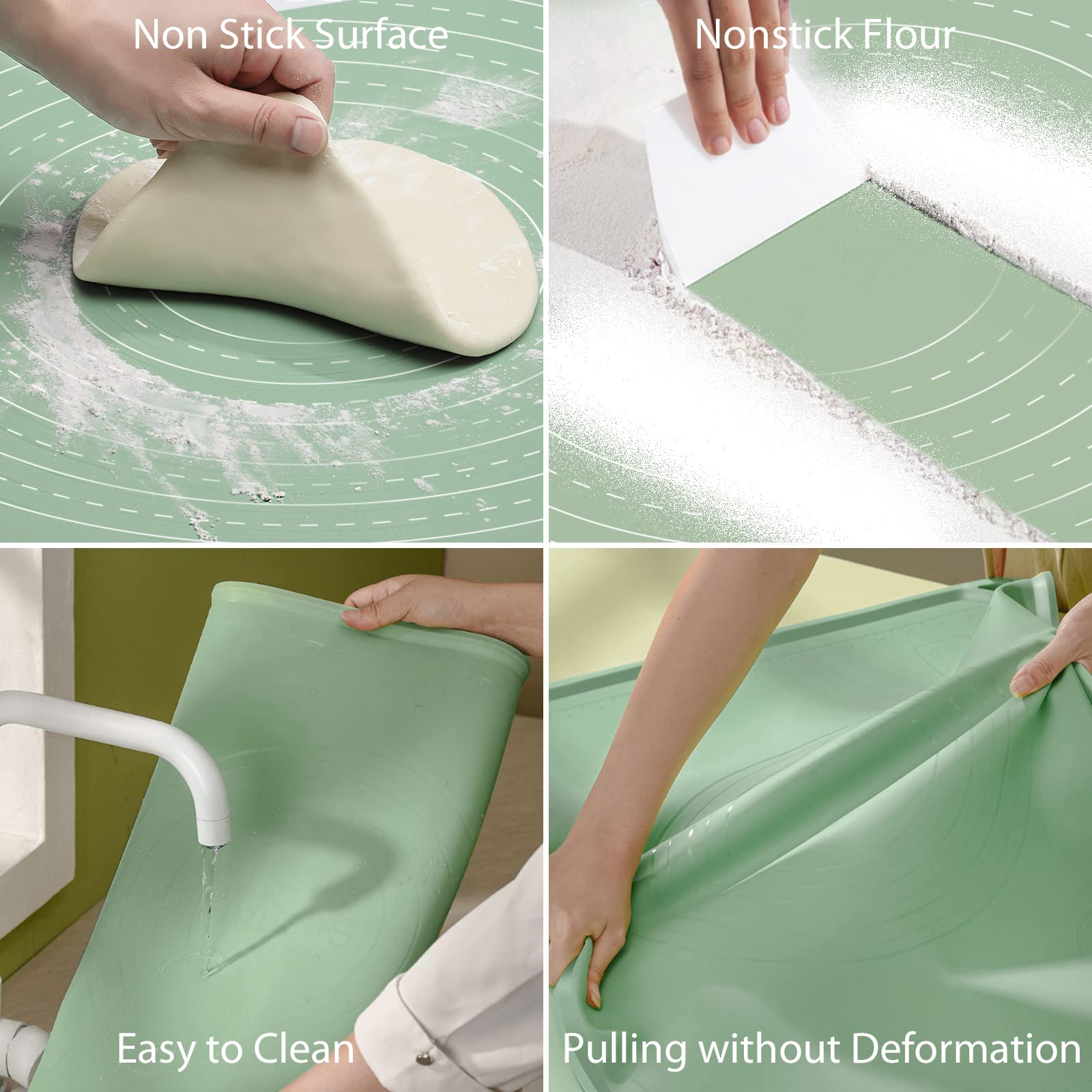 Silicone Baking Mat 28'' X 20'', Extra Thick Dough Rolling Mat With Measurements And Edge Heightening, Non-Stick Food Grade Sili