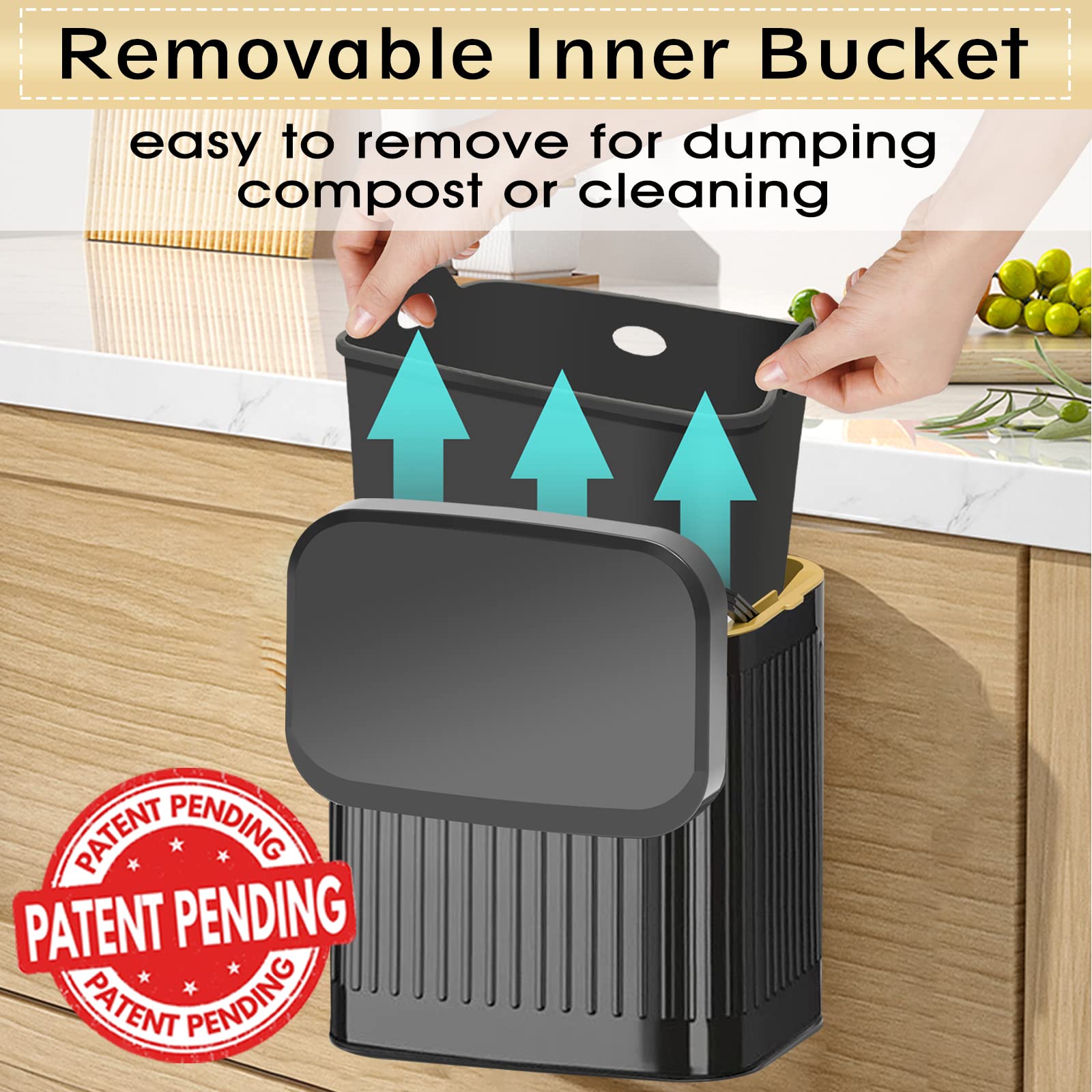 Glodeals Kitchen Trash Can For Counter Top Or Under Sink, 1.05 Gallon Stainless Steel Small Compost Bin, Wall Mount Trash Can Wi