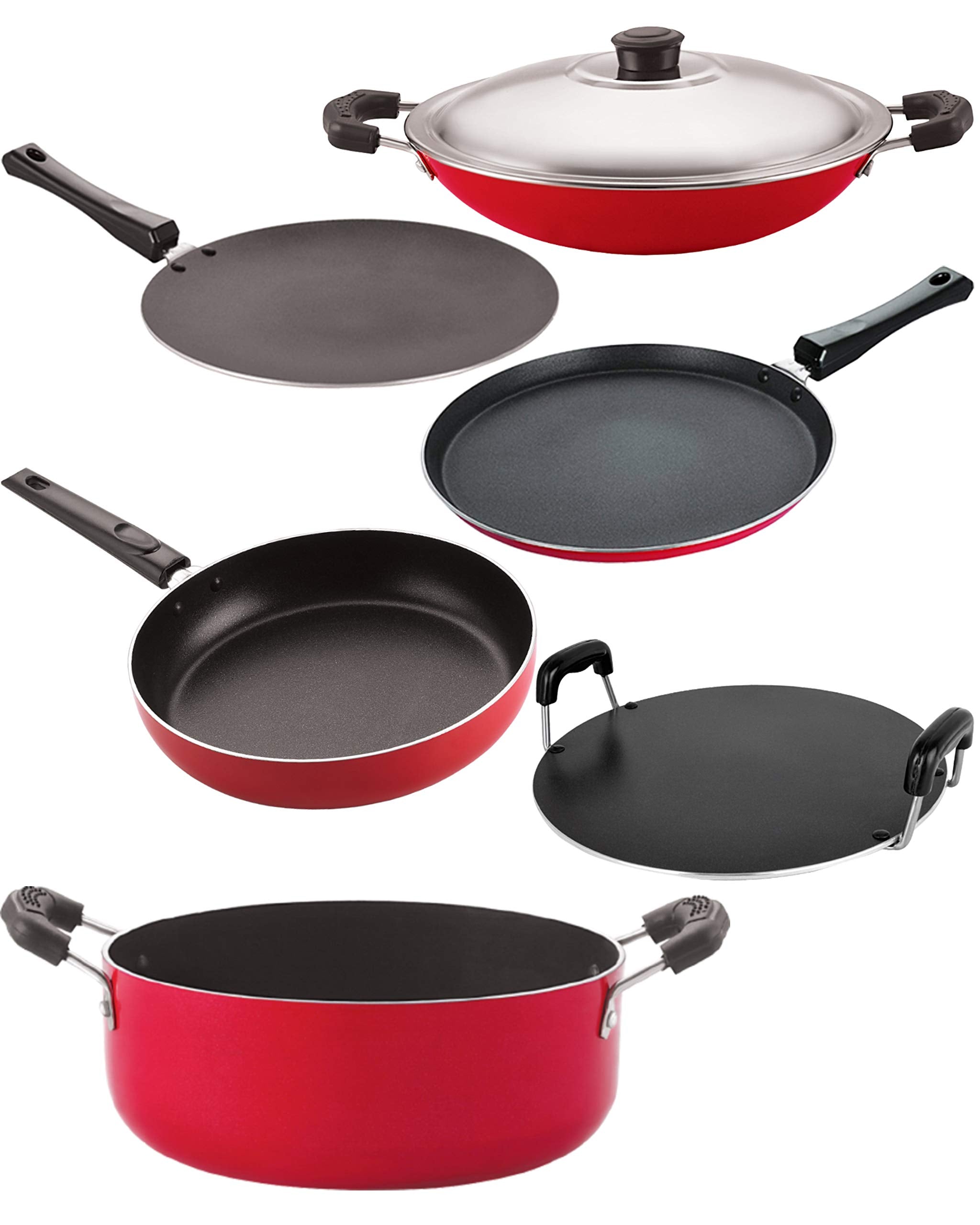Nirlon Aluminium Non Stick Kitchen Utensil For Cooking Pots And Pan Set Of 6 Pieces (26_Ct_Fp13_Chatti_Rt_Cass20_Ft12)