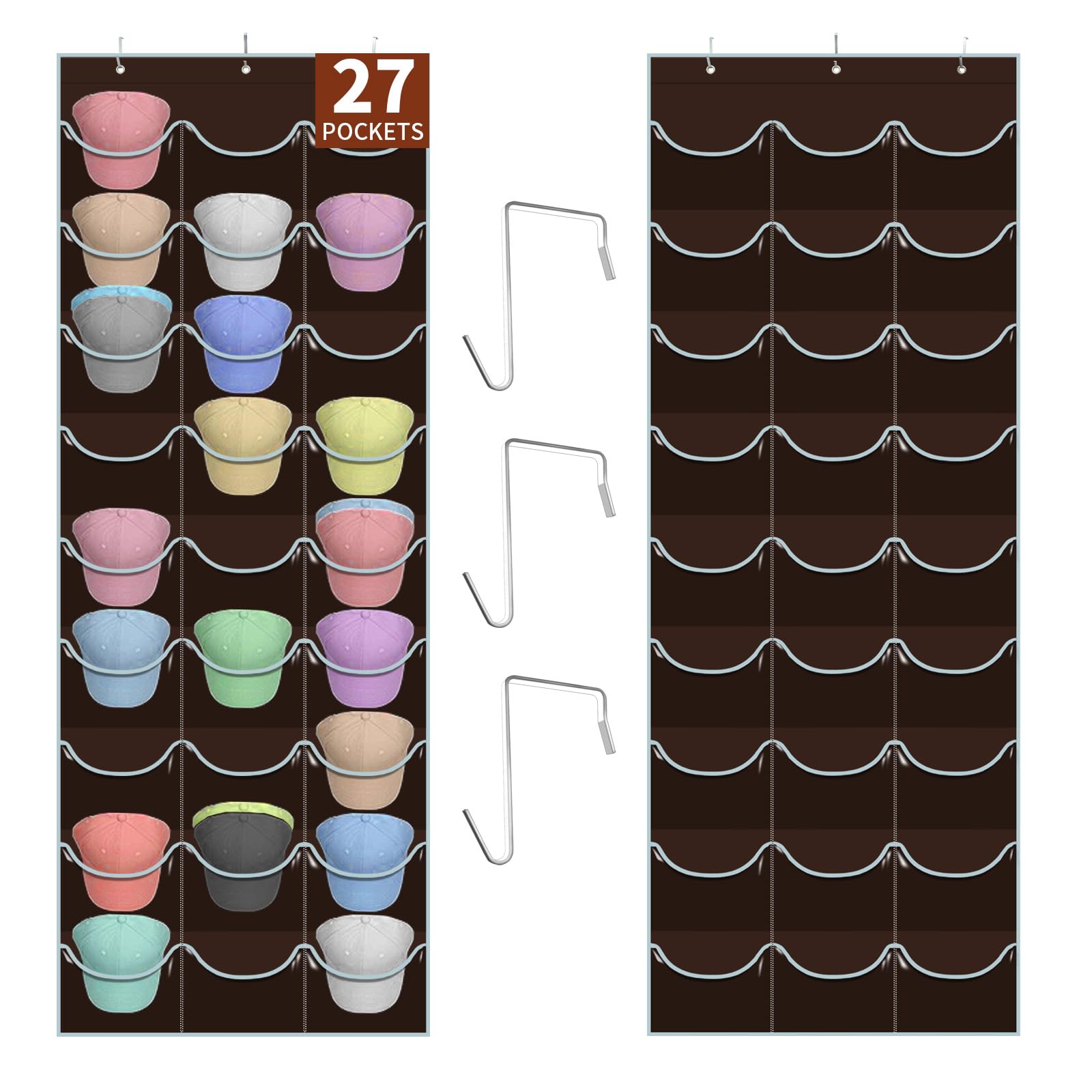 Clbutge Hat Rack For Baseball Caps, 27 Pockets Over The Door Baseball Hat Organizer, Hat Storage For Closet Wall Mount Bag With