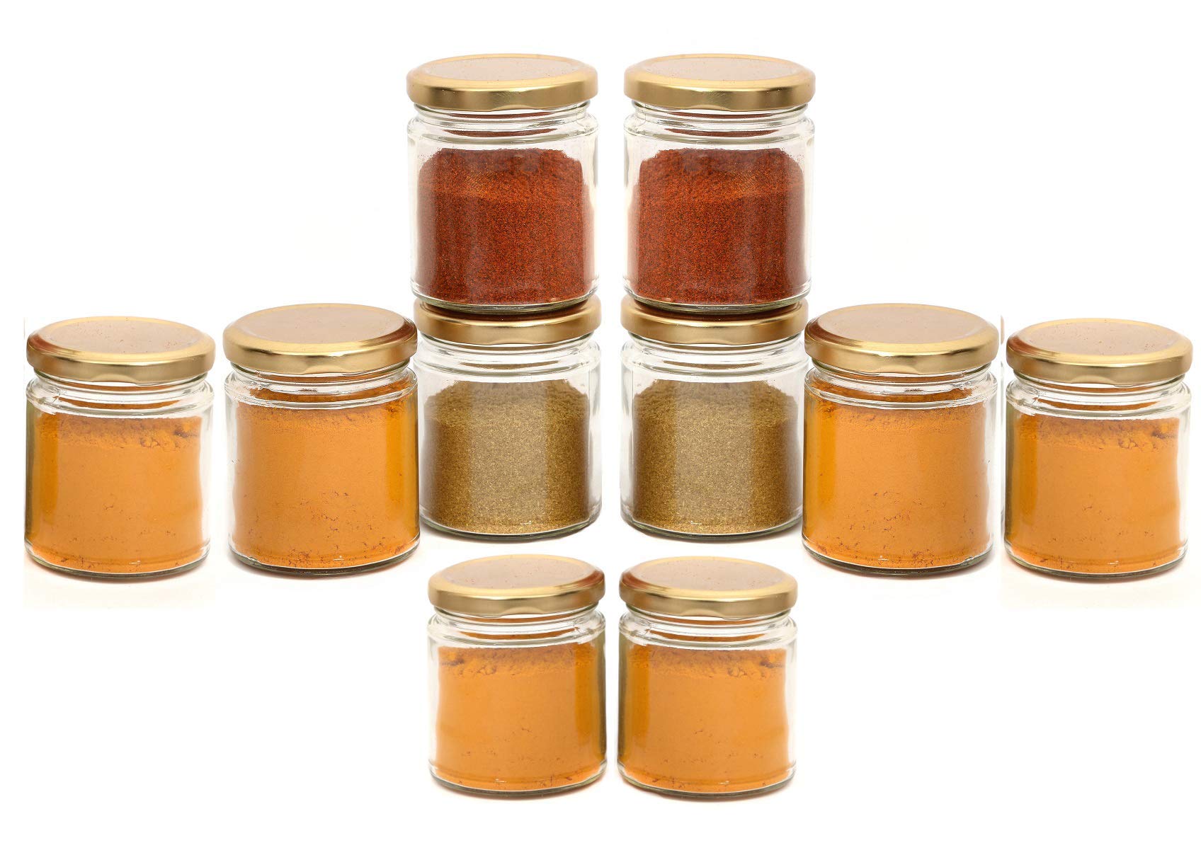 Machak Round Glass Jar Kitchen Storage Container With Metal Cap, 350Ml, Clear (Set Of 10)