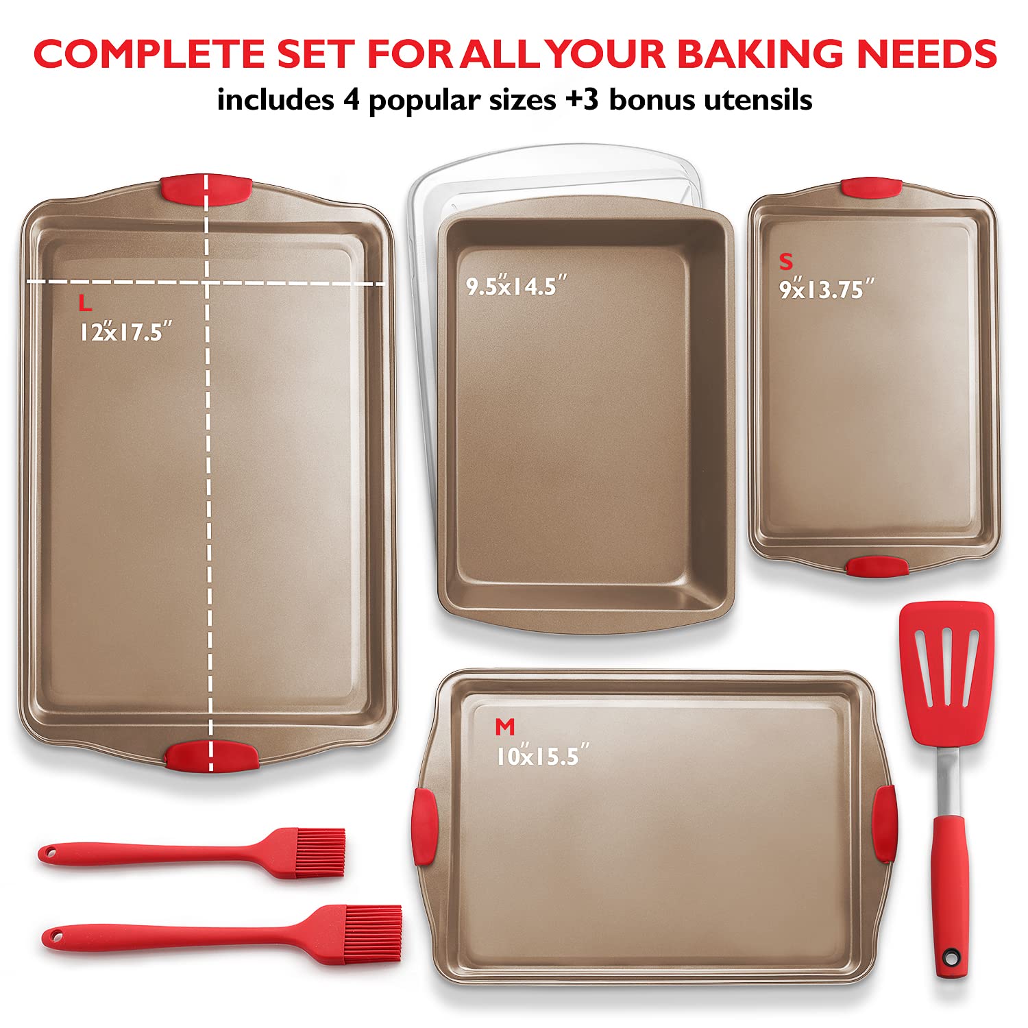 Eatex Baking Sheet, 8Pc Cookie Sheet Set With Silicone Handles, Nonstick Steel Baking Pan, Durable Baking Sheets For Oven, Bpa F