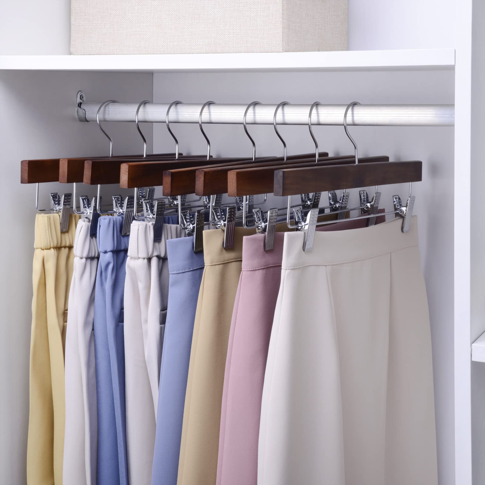 Nature Smile Wooden Pants Skirt Trousers Hangers With Clips (10Pcs Retro)