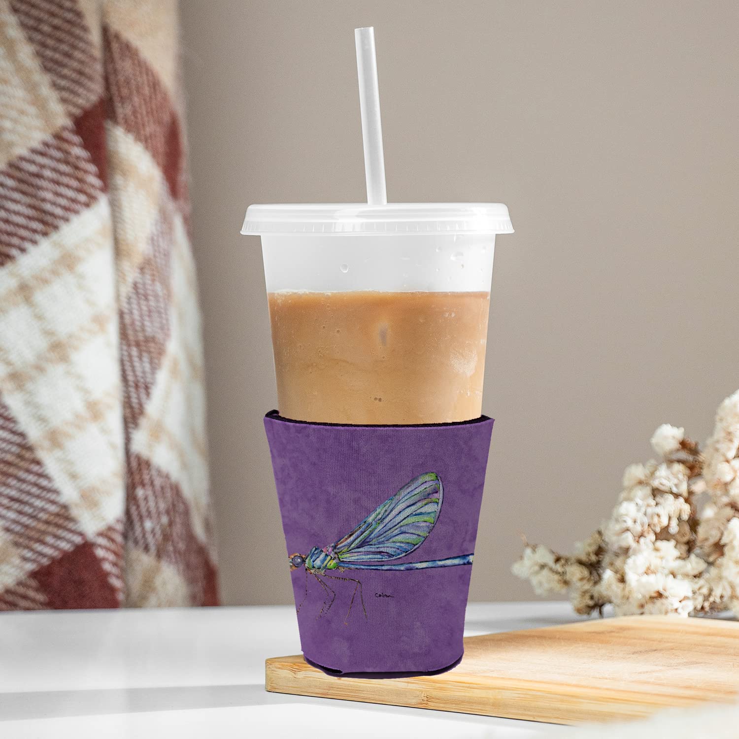 Dragonfly on Purple Red Solo Cup Beverage Insulator Hugger