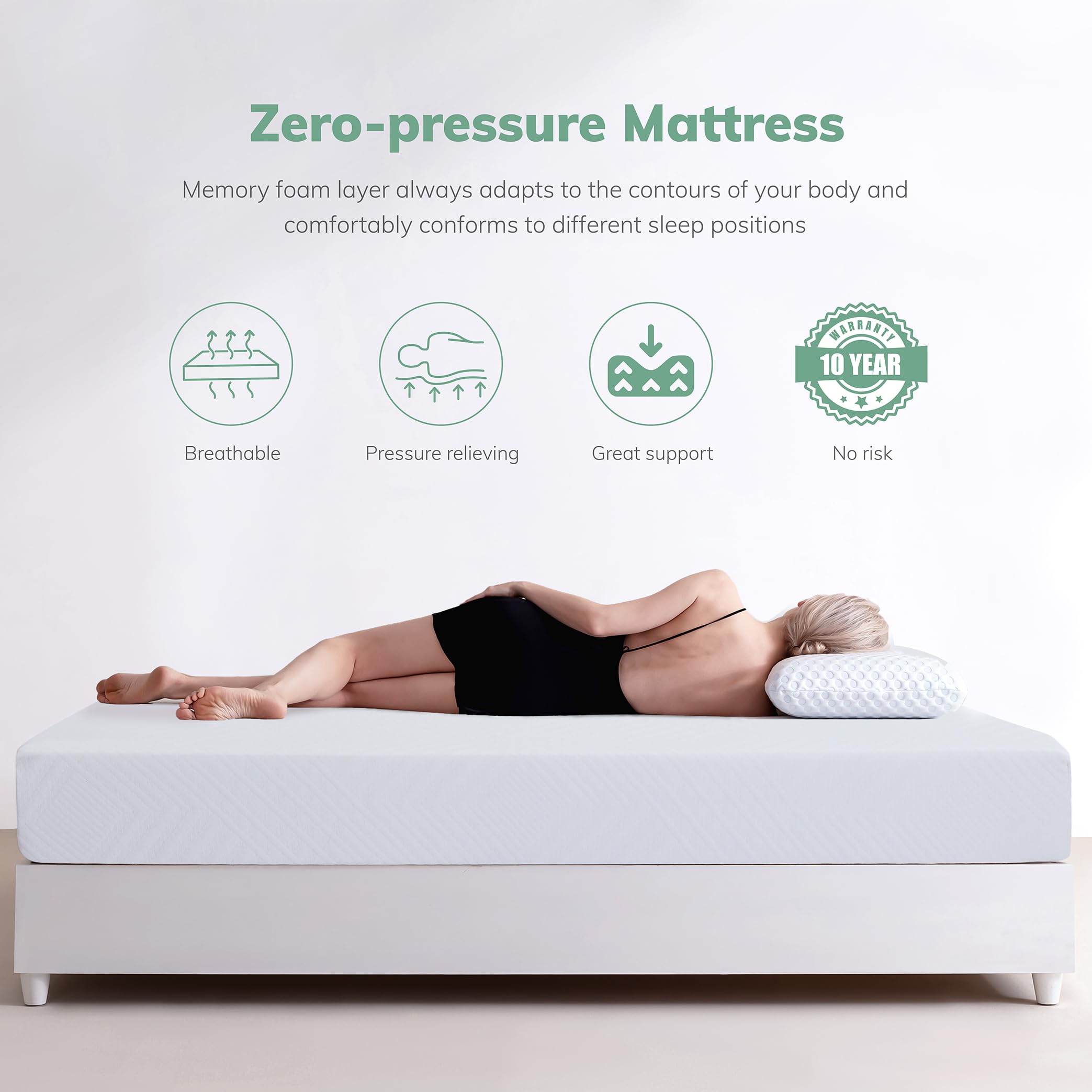 EGO White 8 Inch Queen Memory Foam Mattress  Cooling Gel Green Tea Mattress Bed in a Box  CertiPUR-US Certified  Double Mattress  60''?0''  Medium Firm