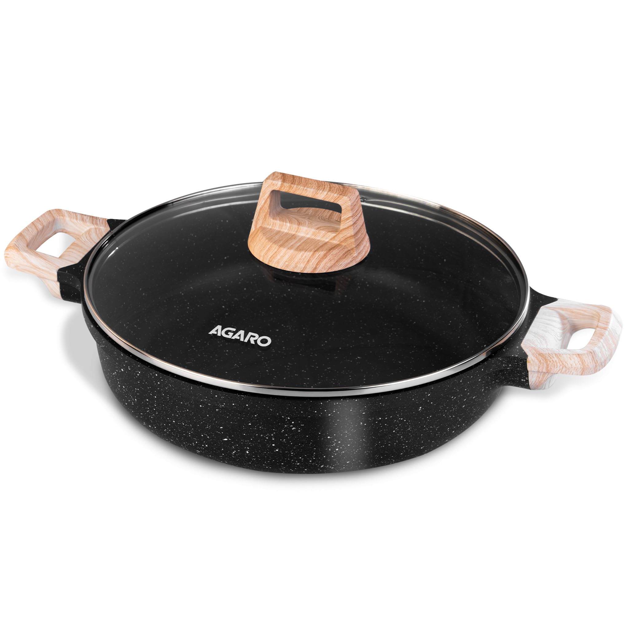 AGARO Imperial Granite Non Stick Kadai with Glass Lid, 3.8L / 28cm, Deep Frying Pan, Biryani Pot, Cast Aluminium Body, Gas & Ind