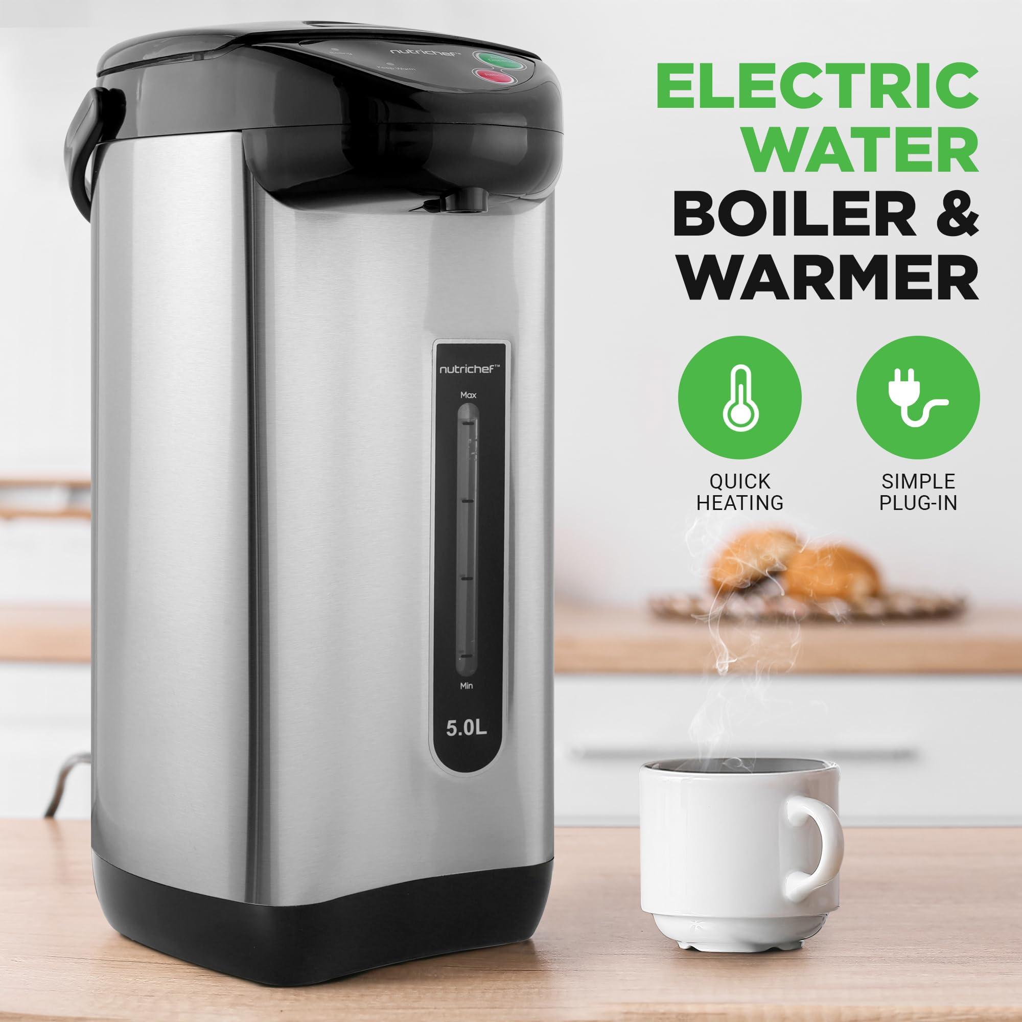 Nutrichef Electric Kettle, Water Boiler & Warmer, 5 Quart Hot Pot With Multiple Dispensing Options, Rapid Heating, Child Safety