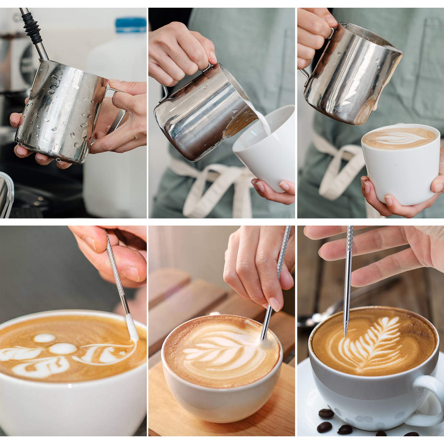 Milk Frothing Pitcher, Stainless Steel Espresso Milk Frothing Pitcher 12Oz/350Ml Coffee Milk Frother Cup With Decorating Art Pen