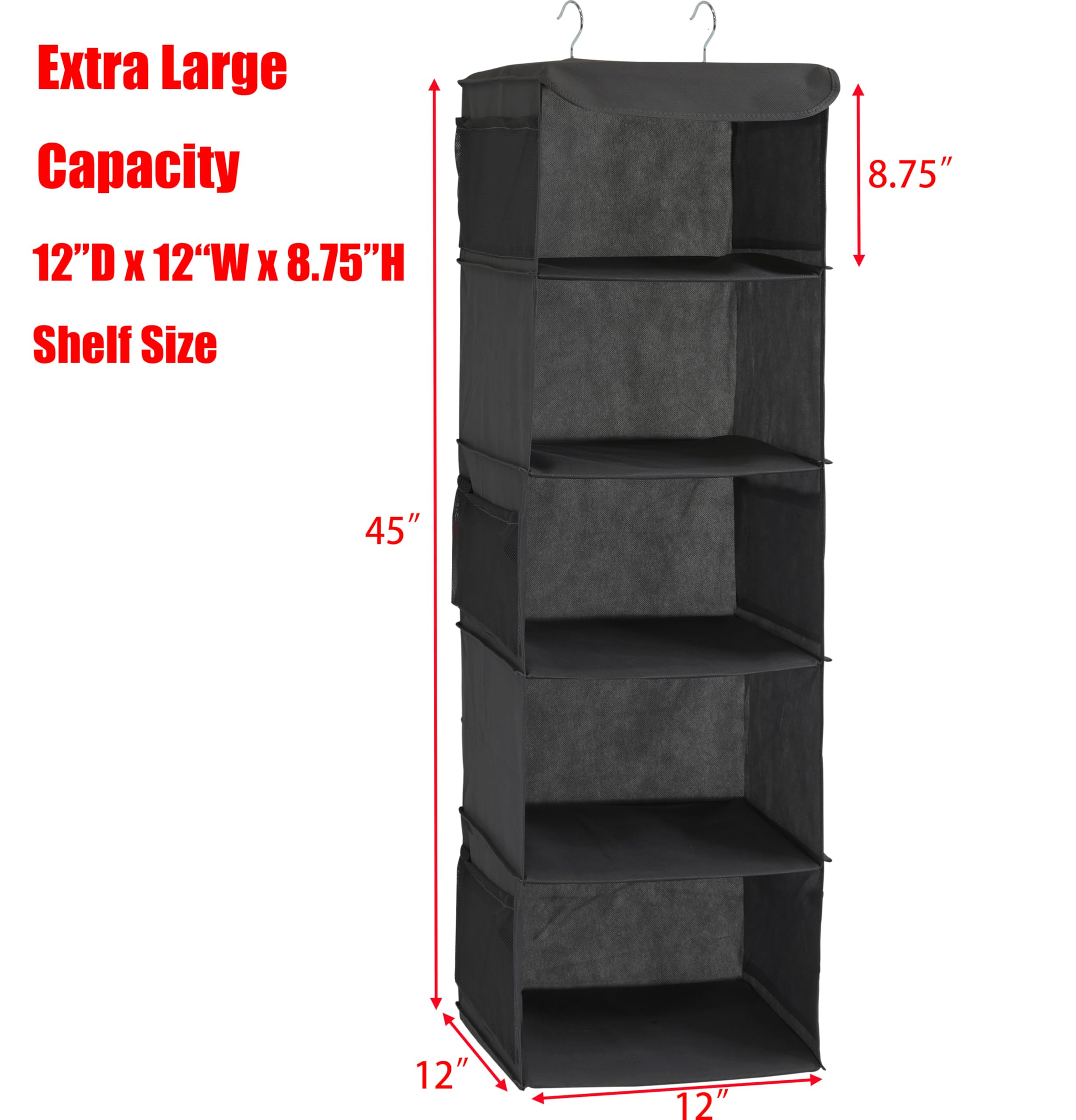 Simple Houseware 5 Shelves Hanging Closet Organizer, Dark Gray