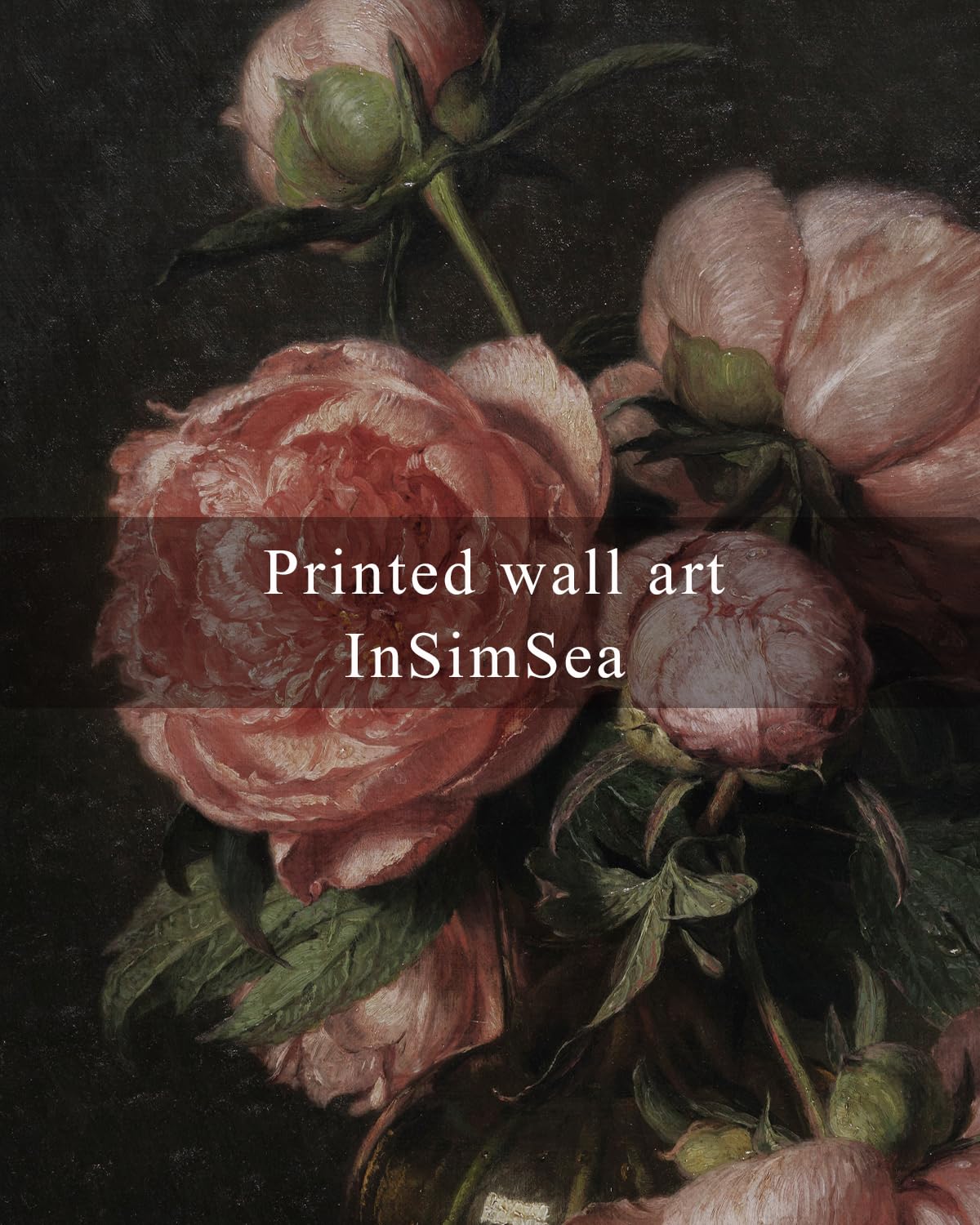 Insimsea Square Framed Canvas Wall Art, Flower Vintage Floral Peony Paintings Wall Prints, Wall Art For Living Room, Office Deco