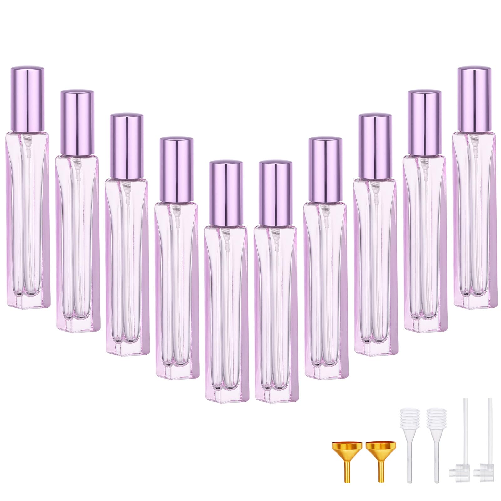 Segbeauty 0.34Oz Refillable Travel Perfume Atomizer Bottle, 10Pcs 10Ml Mini Glass Spray Bottles For Perfume Decanter Kit, Purple
