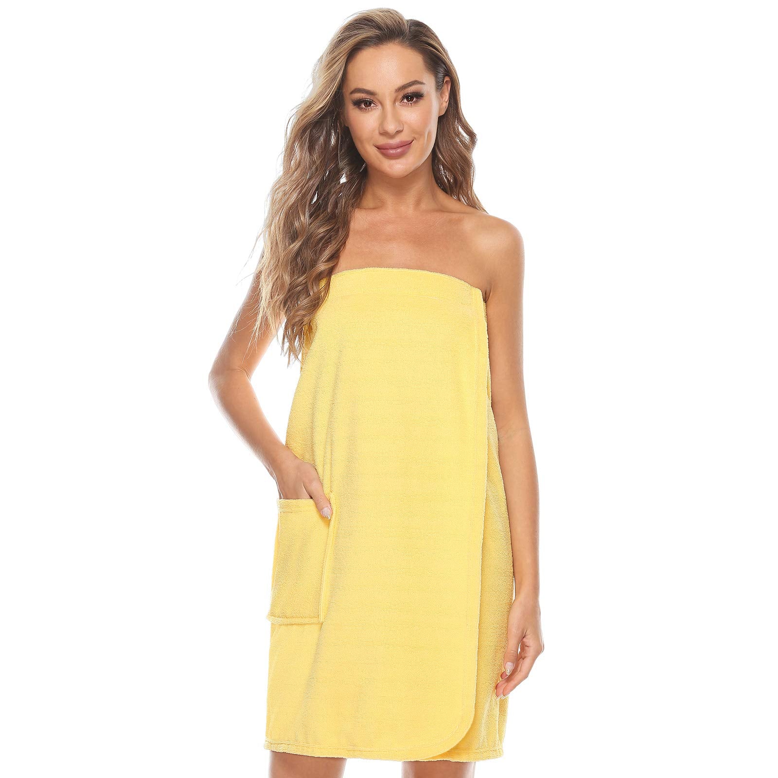 Orrpally Women Shower Wrap Robe Bath Wrap Towel Spa Body Wrap Adjustable Closure Bathrobe Yellow Xl