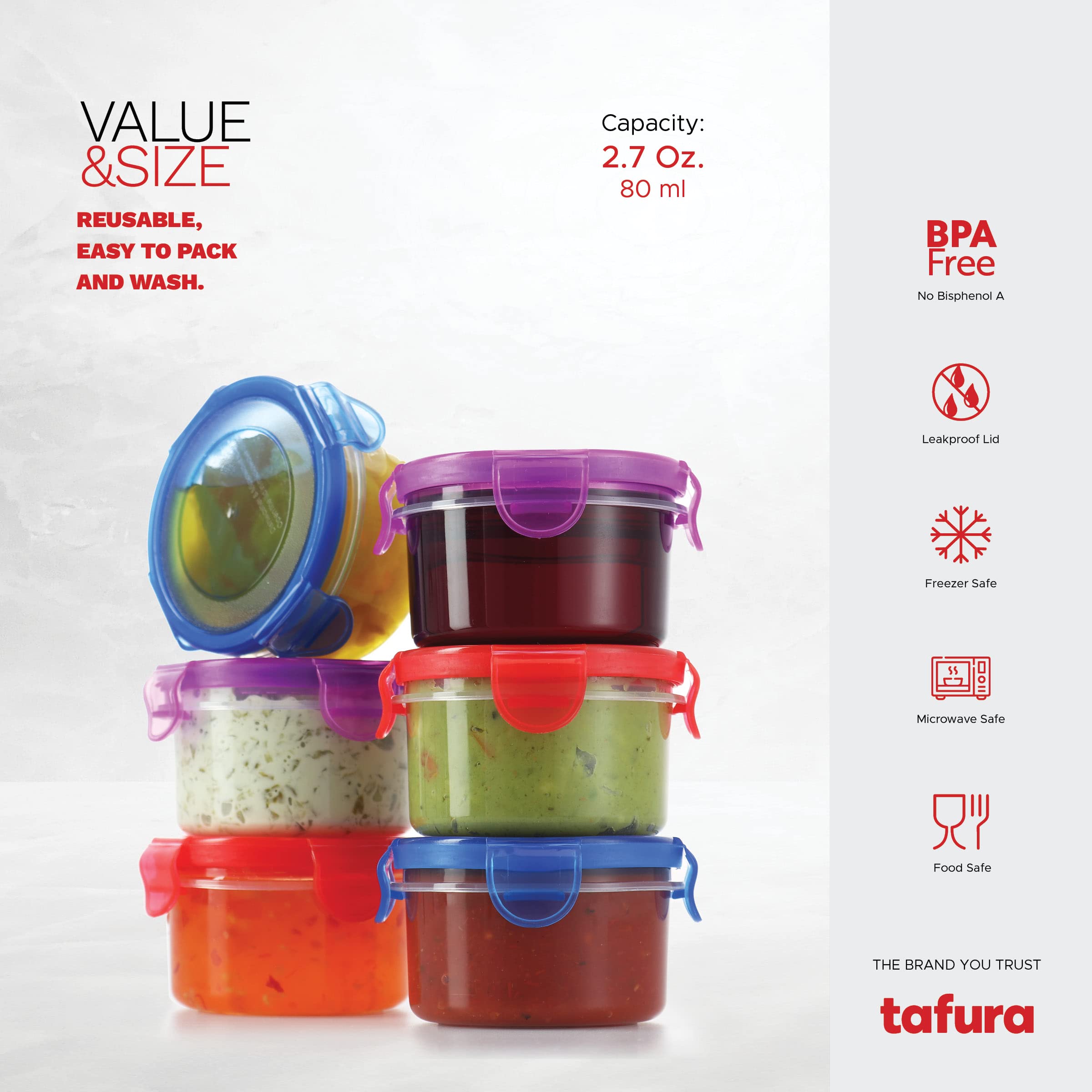 Salad Dressing Container To Go, 6 Pack | 2.7 Oz. Dressing Containers For Lunch Box | Small Containers With Lids | Dip Containers