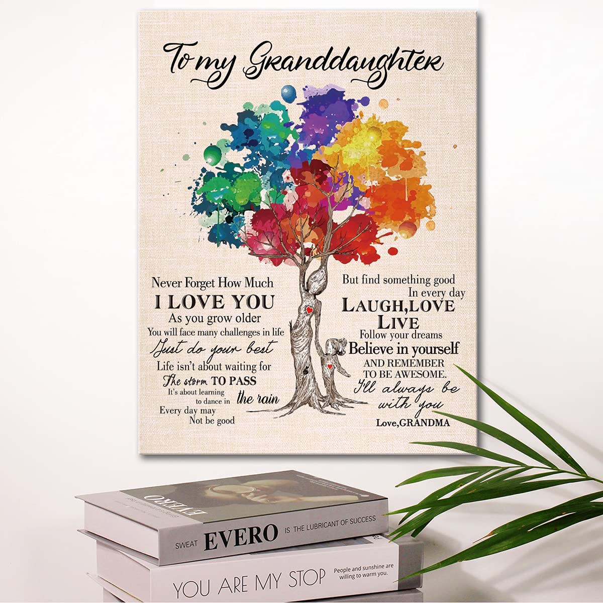 Wailozco Gifts For Granddaughter -Hangable Canvas Poem Prints Framed Poster Wall Art For Granddaughter From Grandma-Meaningful G