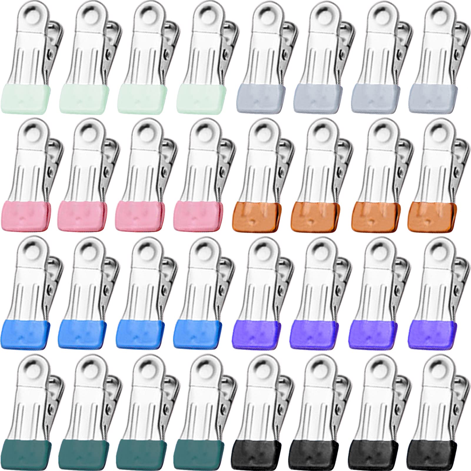 Clothes Pins For Hanging Clothes, 32 Pack Stainless Steel Colored Clothespins For Laundry, Heavy Duty Clothing Pins For Clothes