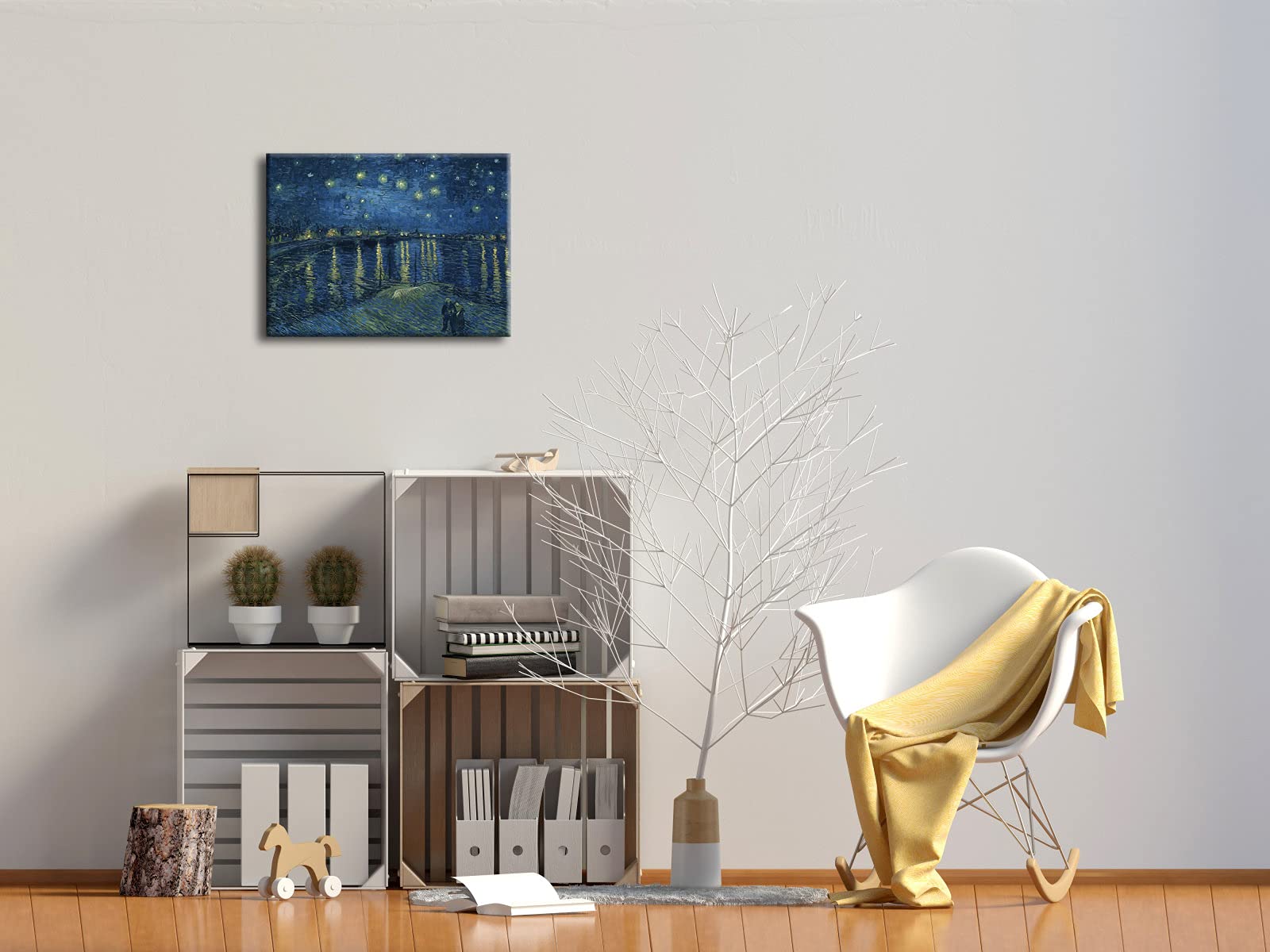 Wieco Art Starry Night Over The Rhone By Van Gogh Famous Oil Paintings Reproduction Modern Framed Giclee Canvas Print Artwork Se