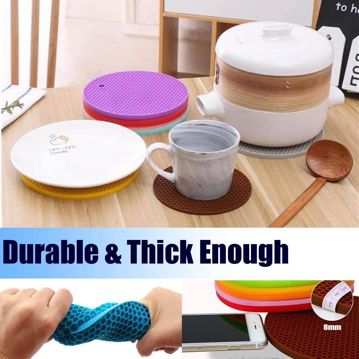 5 Pack Extra Thick Silicone Trivets Heat Resistant Pot Holder And Oven Mitts,Trivets For Hot Dishes,Nonslip Insulation Honeycomb
