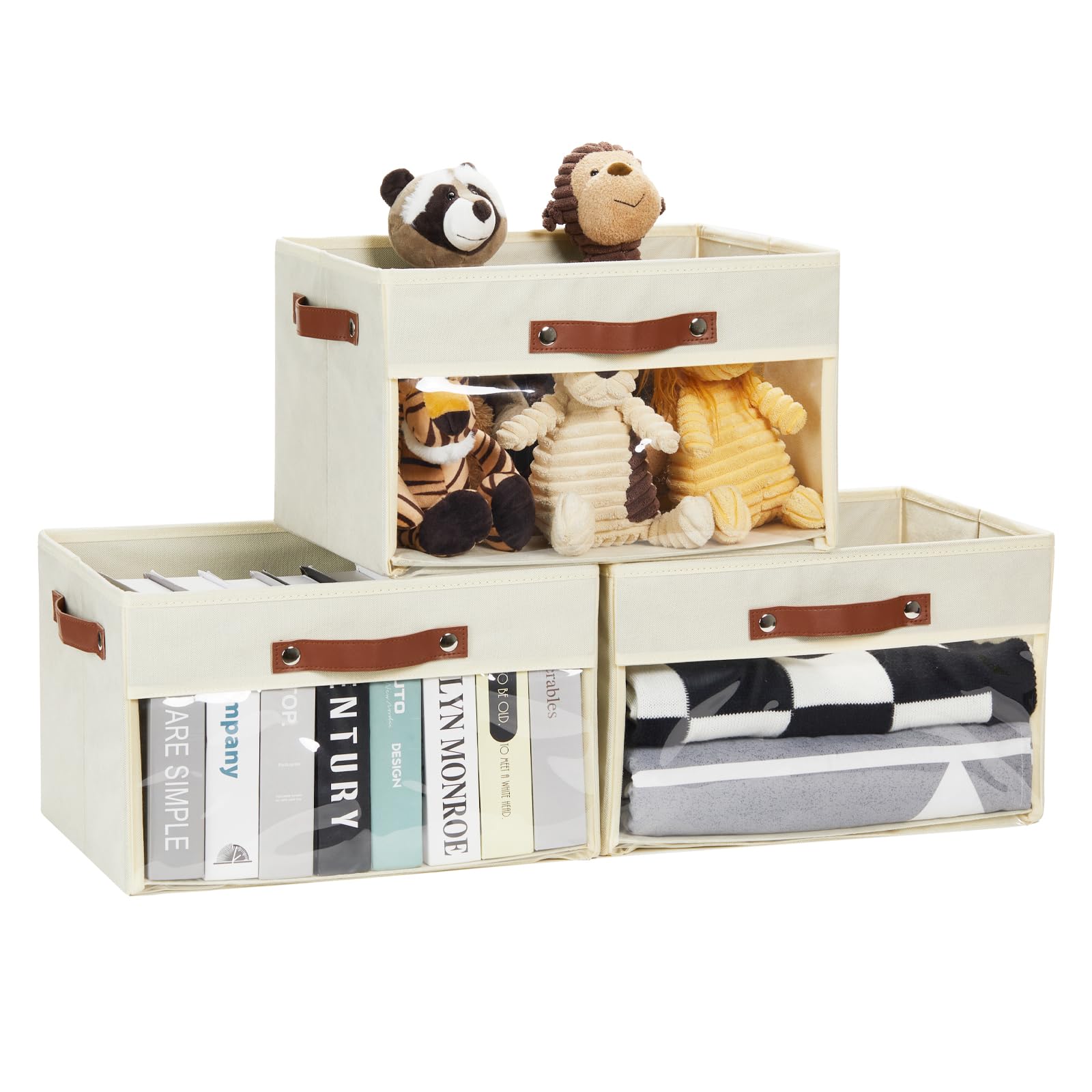 Hnzige Fabric Large Closet Storage Bins For Organizing With Clear Window, Collapsible Rectangle Storage Baskets For Shelves, Dec