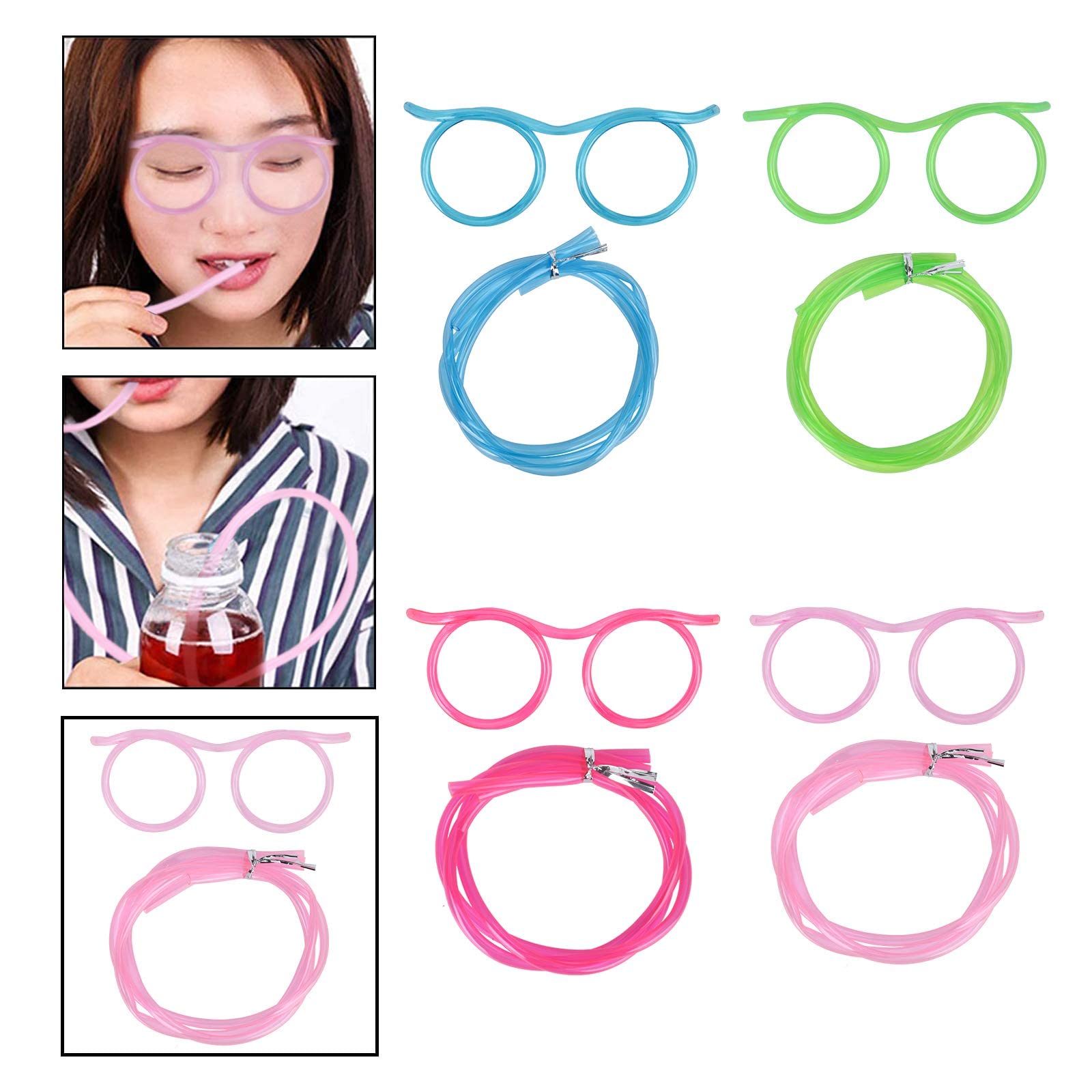 8Pcs Silly Straw Glasses, Reusable Fun Loop Drinking Straw Eye Glasses, Novelty Eyeglasses Straw For Party Annual Meeting Partie