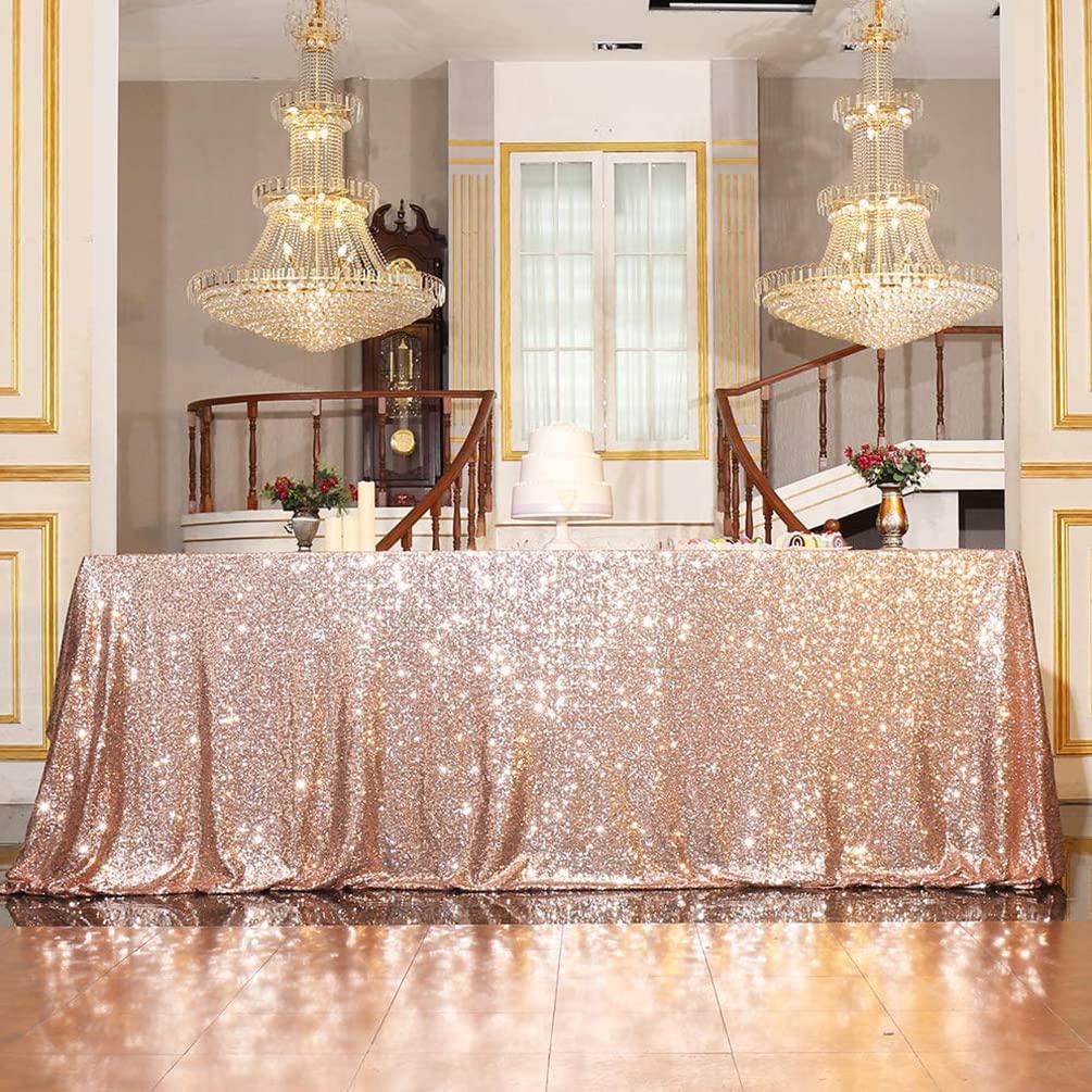Partydelight Sequin Tablecloth, Rectangular, 60''X102'', Rose Gold