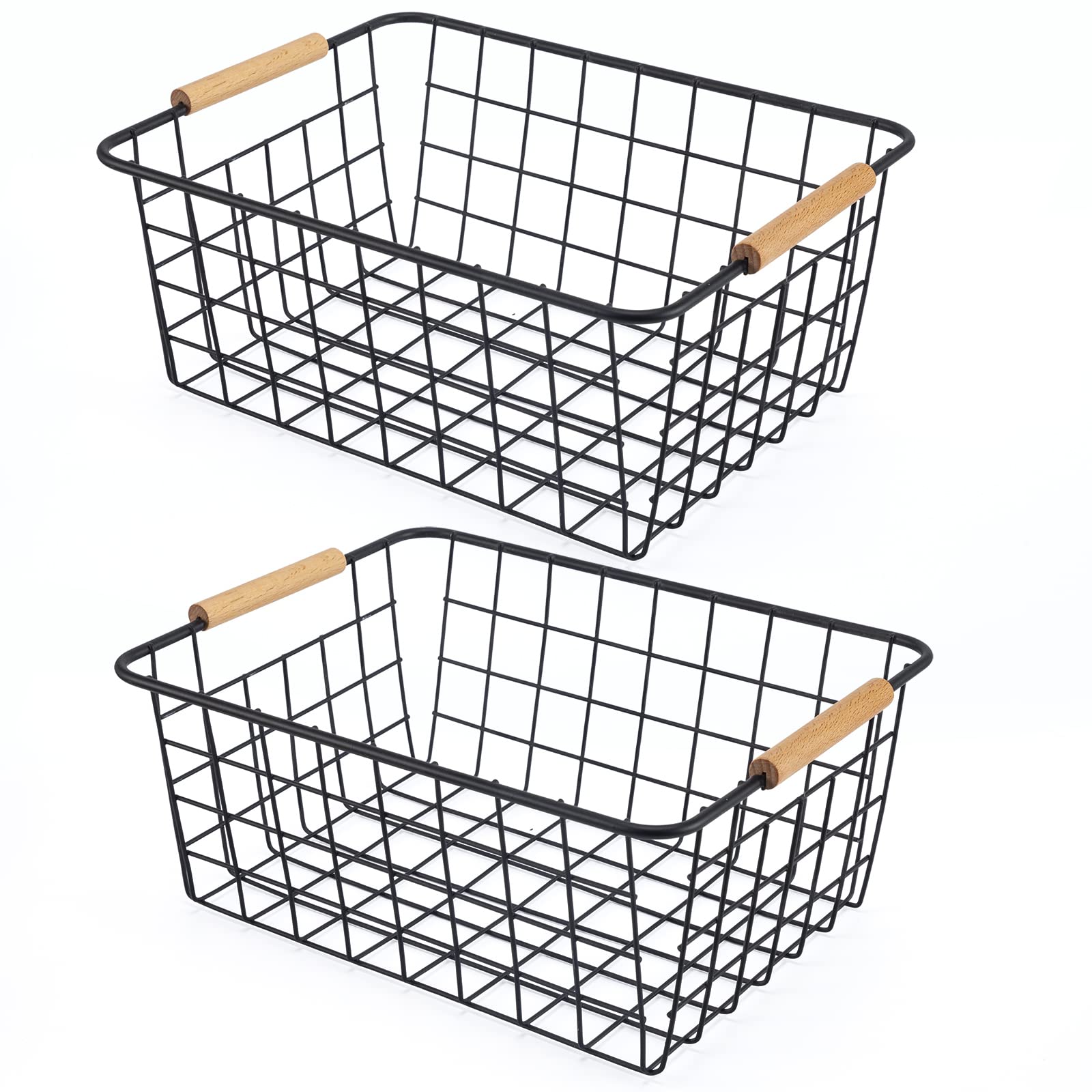 Wire Basket 2 Pcs Wire Storage Baskets Wire Baskets Organizing With Wooden Handles Wire Basket Pantry Organization And Storage M