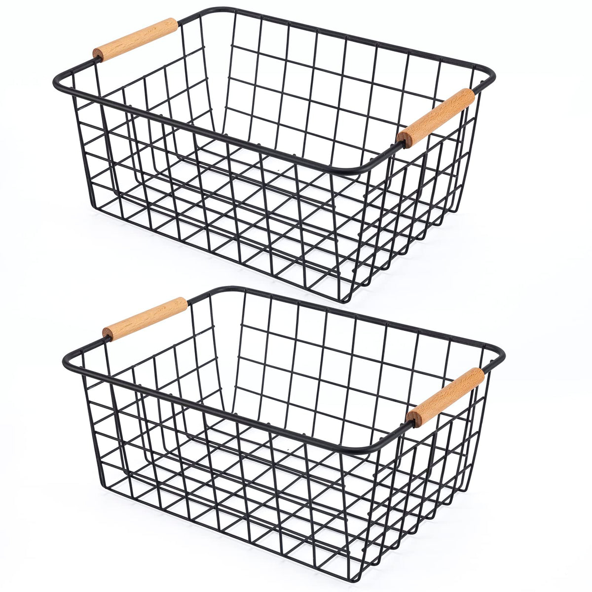 Wire Basket 2 Pcs Wire Storage Baskets Wire Baskets Organizing With Wooden Handles Wire Basket Pantry Organization And Storage M