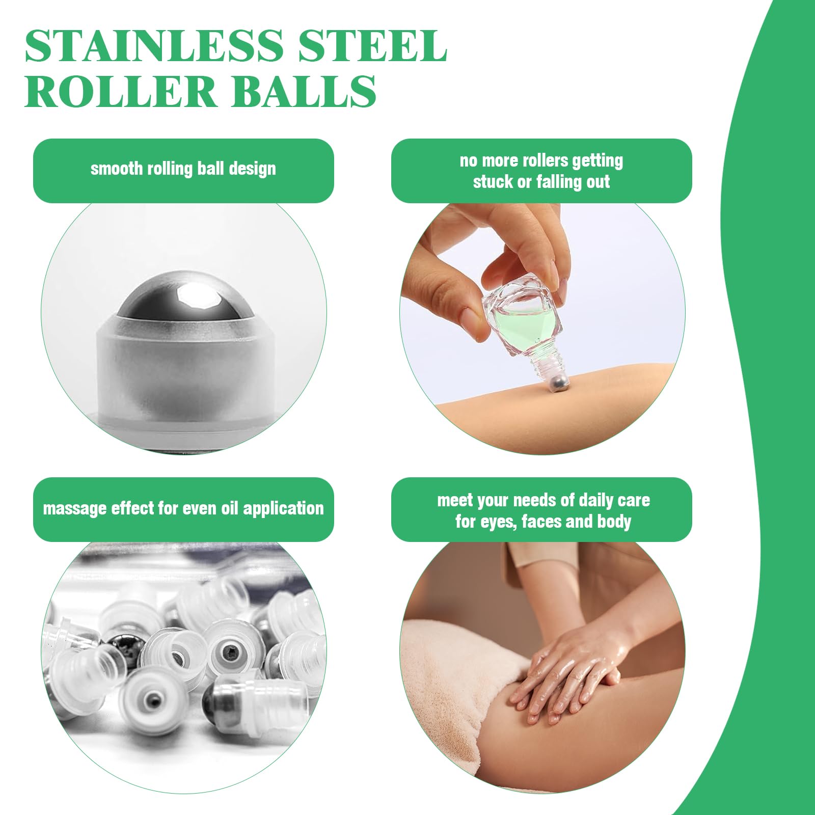 Yauhar 30Pcs 8Ml/0.27Oz Travel Essential Oil Roll On Bottle With Stainless Steel Ball Gold Cap Set Contains Polygonal Clear Glas