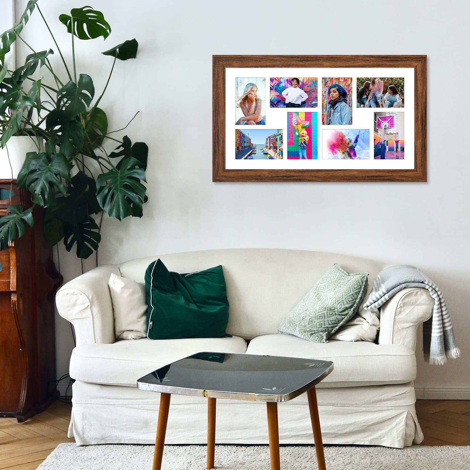 Gaevuian 11.8x21.8 Picture Frame Display 8 opening 4X6 Picture Frame Collage,Multi Photo Frame with Mat,Plexiglass,Wall or Table