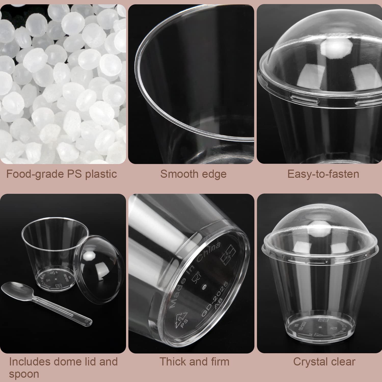 Hawhawtoys Dessert Cups With Dome Lids And Spoons, 100 Pack 3.3 Oz Round Mini Plastic Parfait Cups For Party Individual Desserts