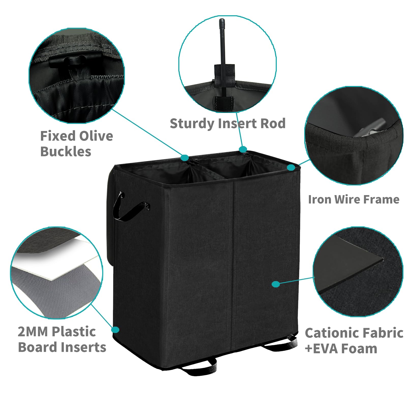 Bettmorrow 170L Double Laundry Hamper With Lid And Removable Bags, Laundry Basket 2 Section, Double Hampers For Laundry, Large D
